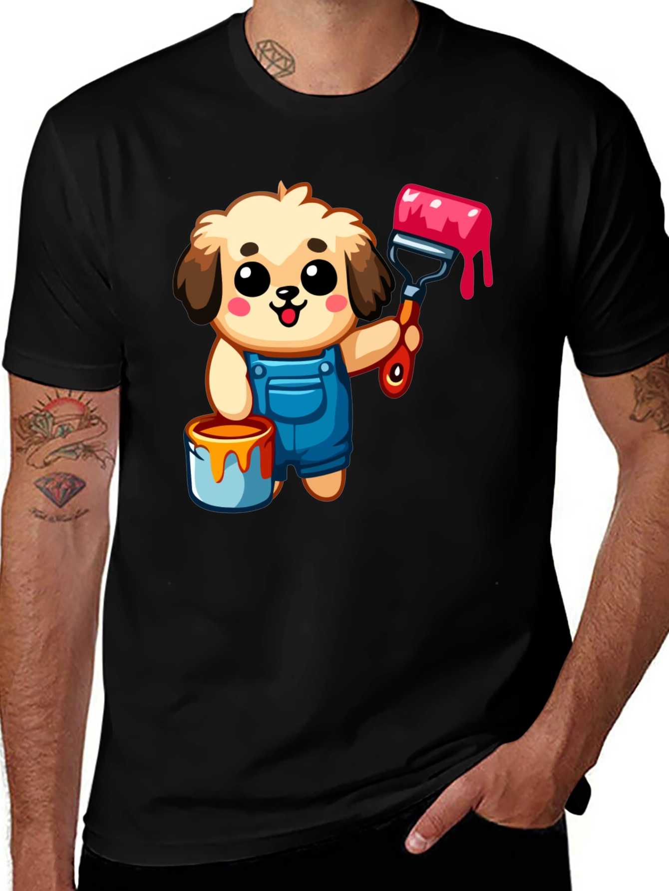 Variant 19 of Cartoon Dog Painter T-Shirt - Black