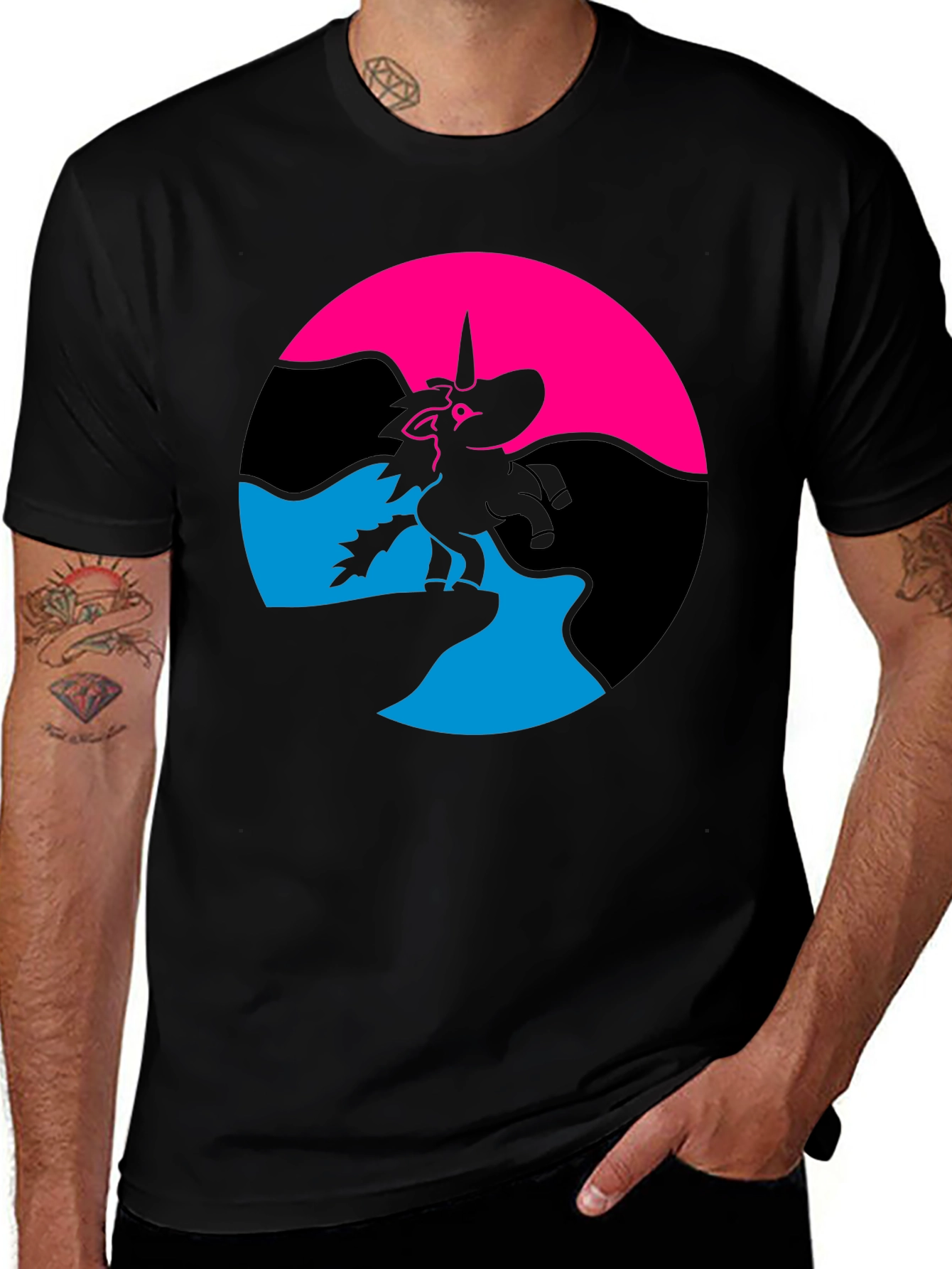 Variant 22 of Unicorn Graphic Tee - Men's Black Crew Neck