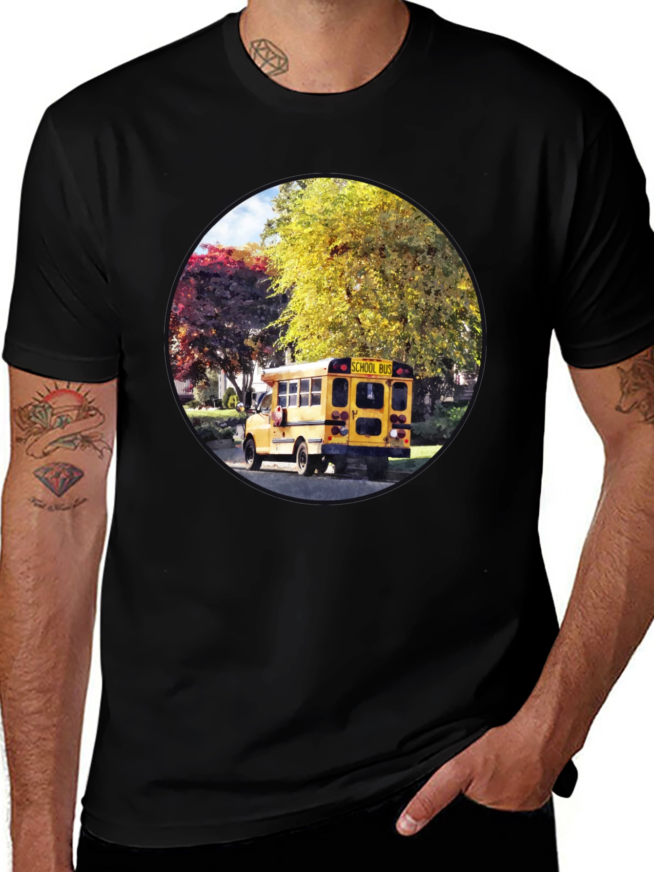 School Bus Graphic Tee - Unique Circle Design