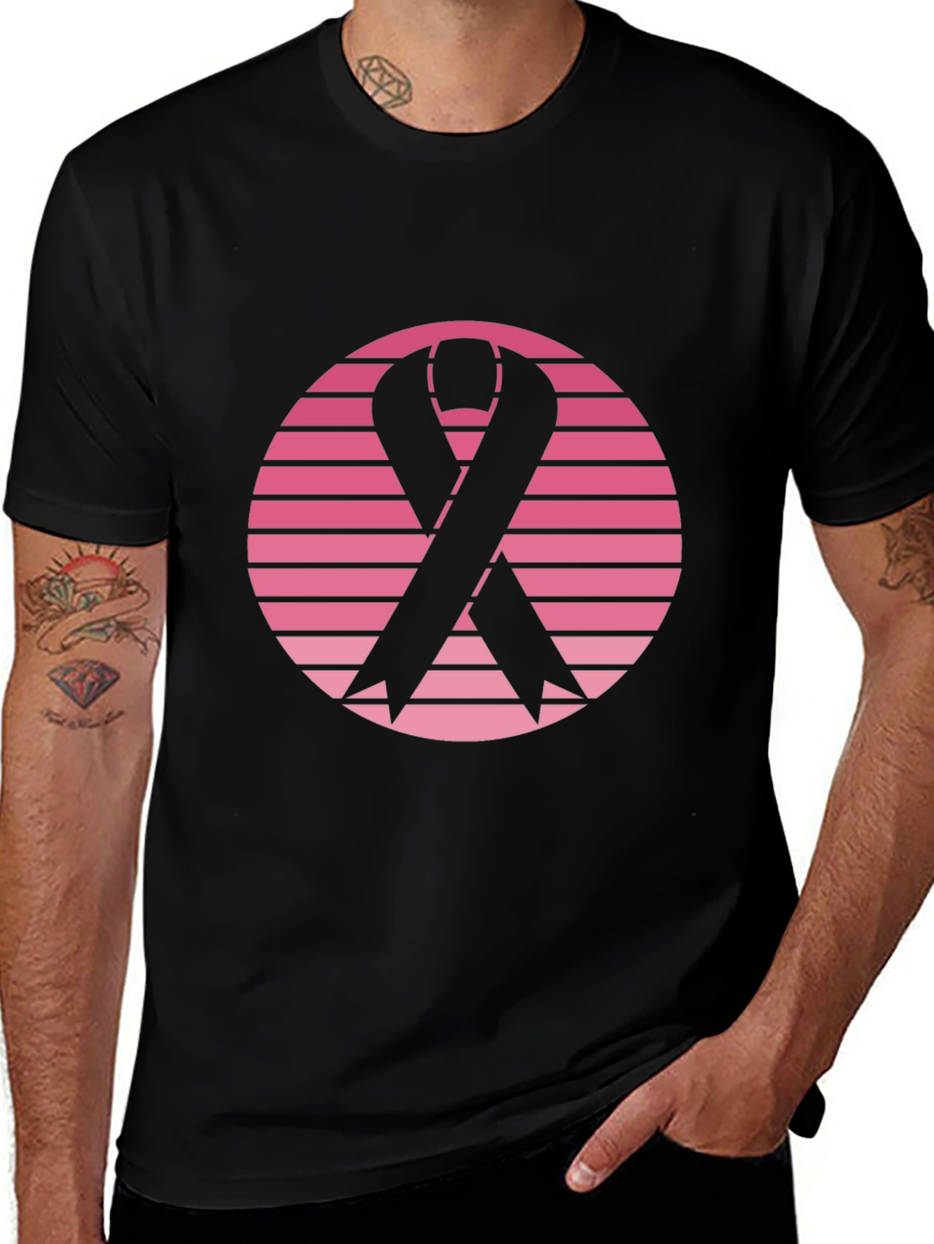 Variant 7 of Pink Ribbon Black T-Shirt for Breast Cancer Awareness
