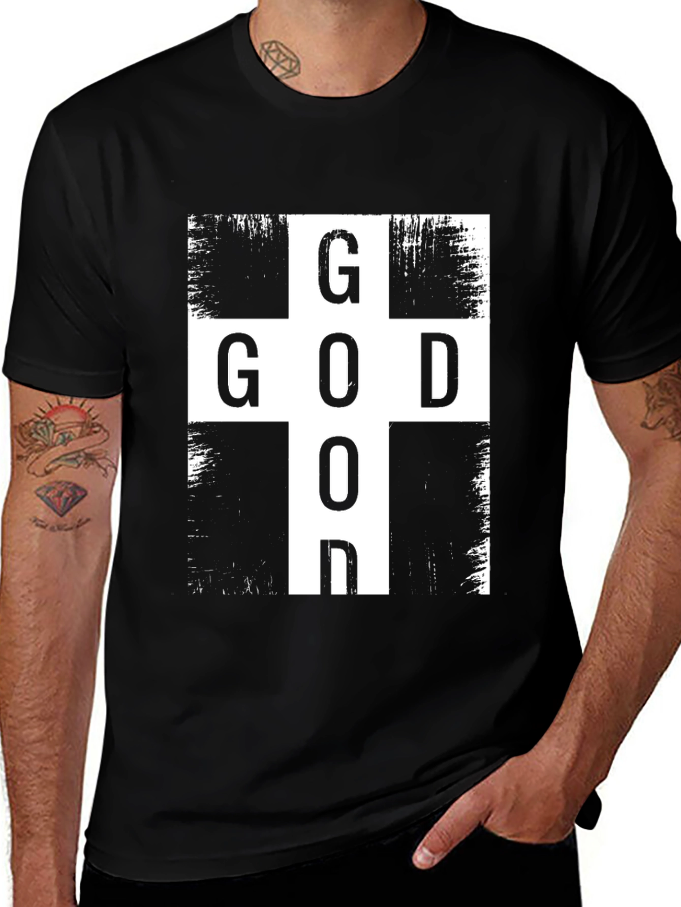 Variant 17 of God Cross Graphic Print Black T-Shirt