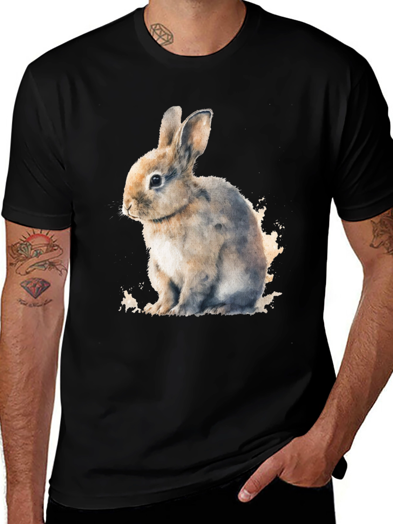 Variant 26 of Cute Bunny Black T-Shirt - Soft and Comfortable