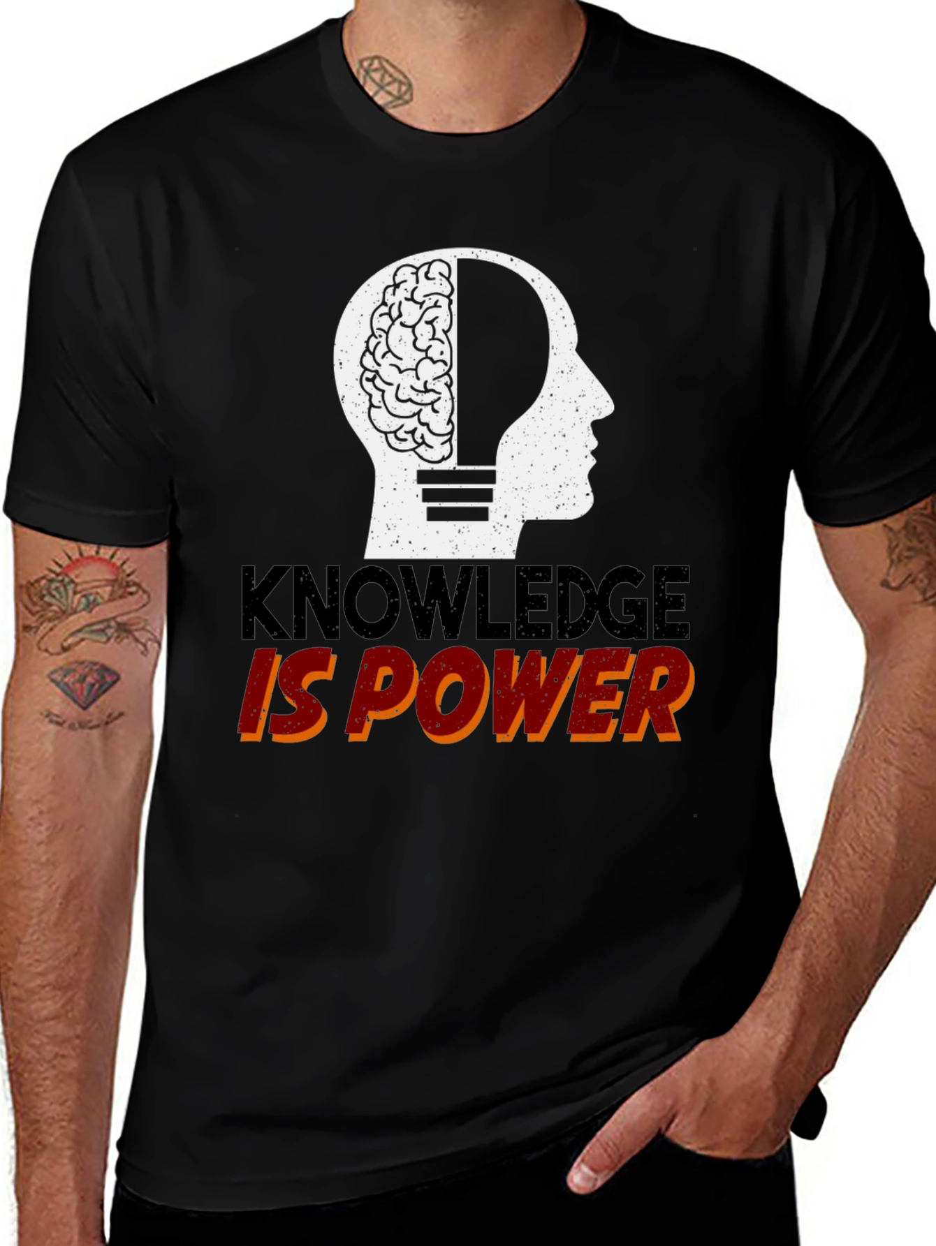 Variant 24 of Knowledge is Power Graphic Tee - Black Cotton T-Shirt