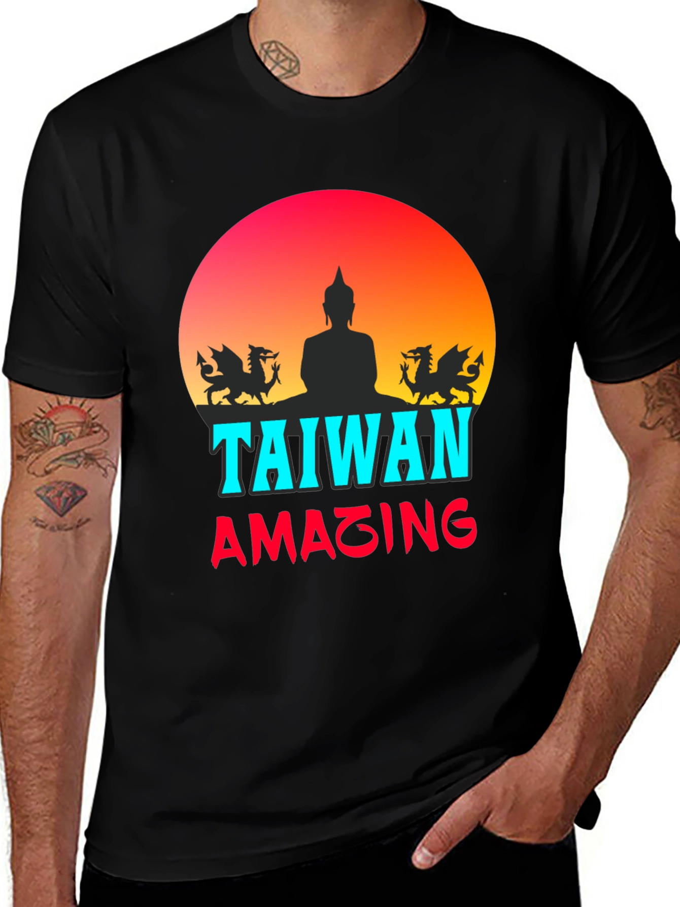 Taiwan Amazing T-Shirt - Dragon Buddha Sunset Tee