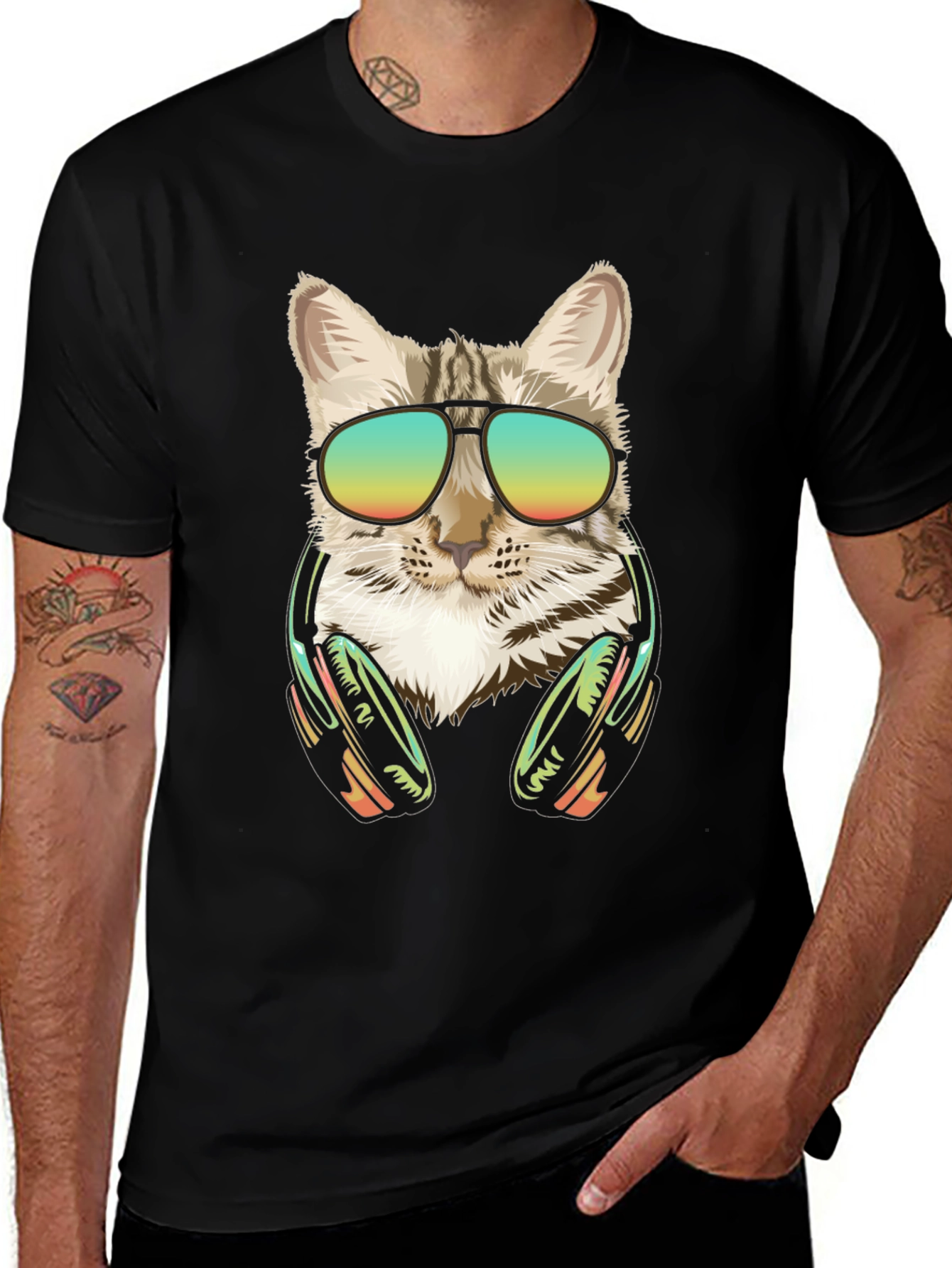 Variant 22 of Cool Cat Graphic Tee - Sunglasses & Headphones