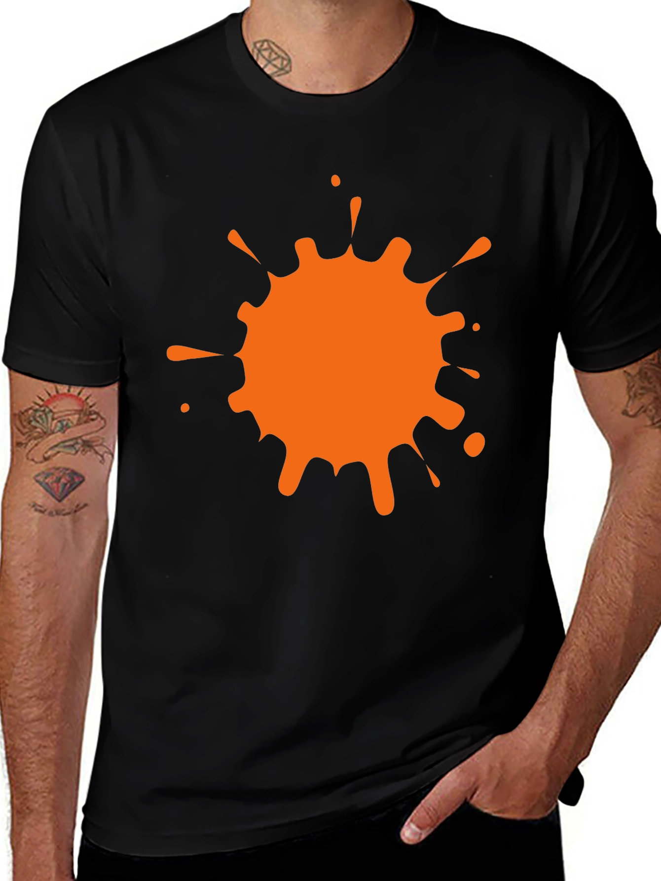 Variant 19 of Black T-Shirt with Orange Paint Splatter