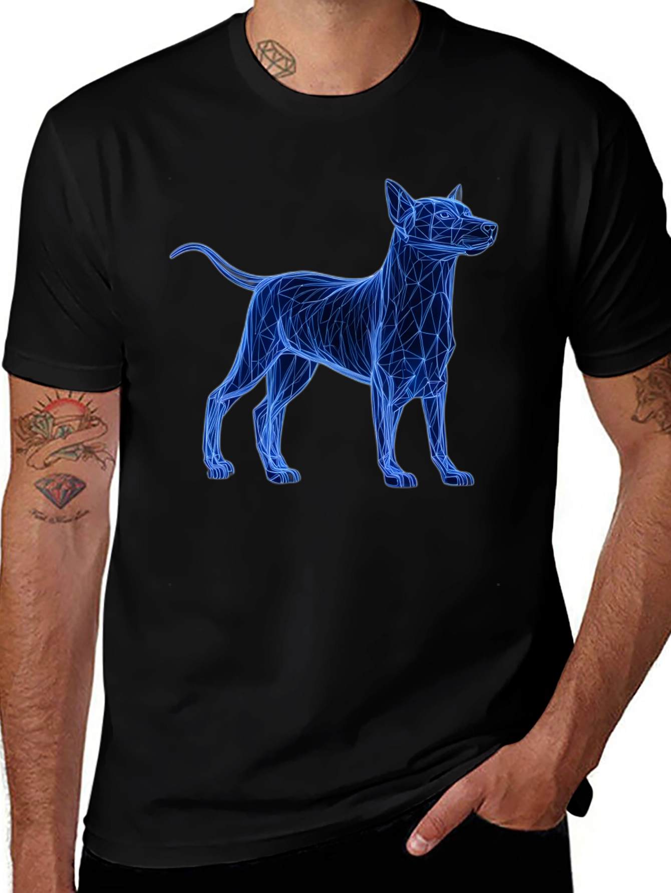 Geometric Dog T-Shirt - Unique Neon Design