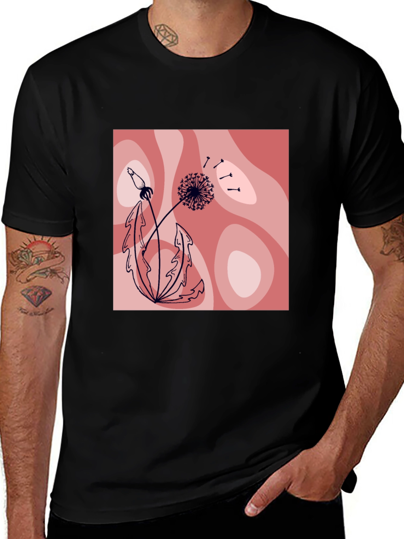 Variant 8 of Dandelion Graphic Print Black Crew Neck Tee