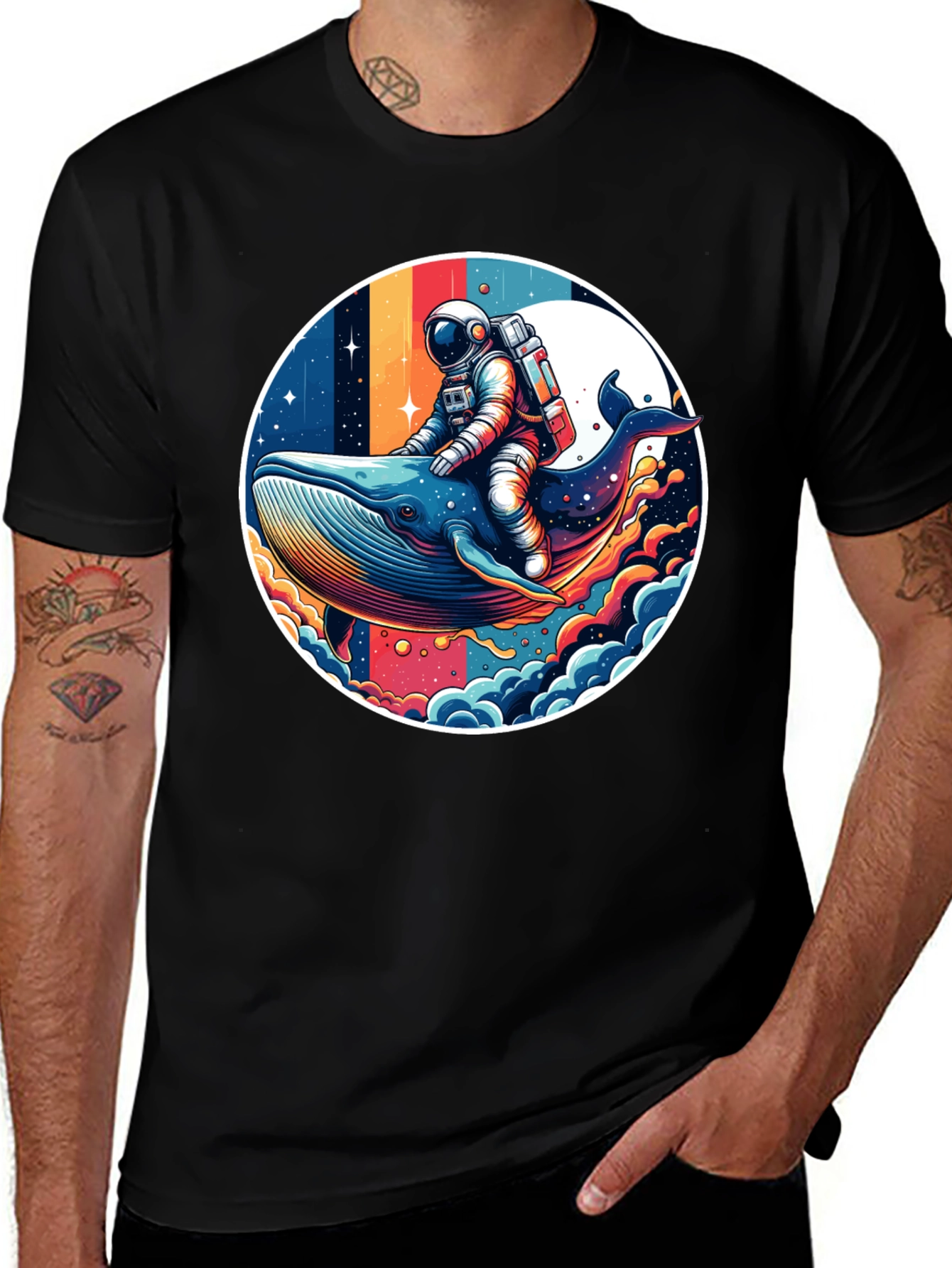 Variant 7 of Astronaut Whale Ride Graphic Tee - Unique Design