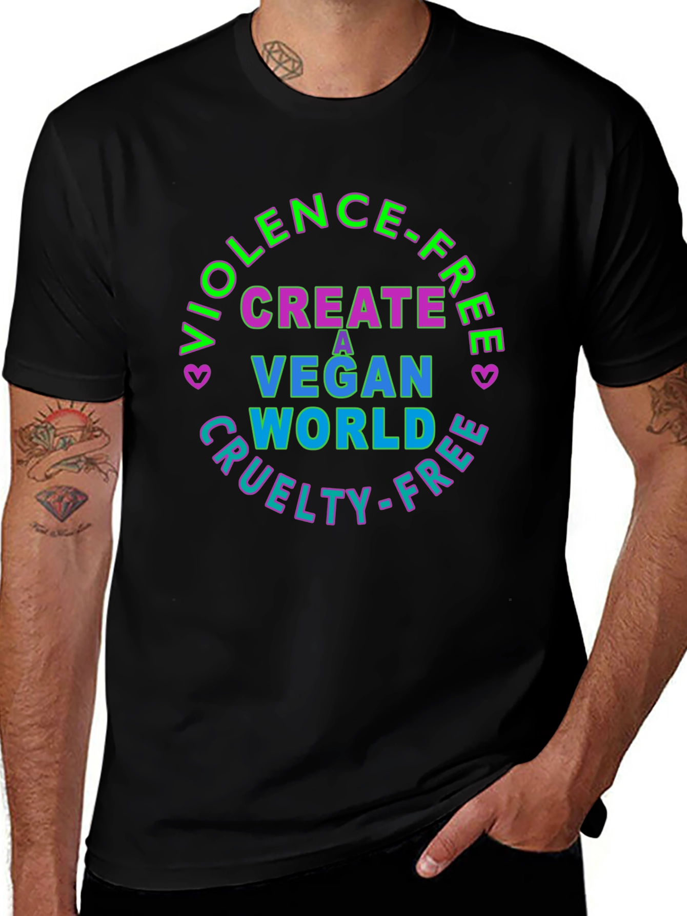 Variant 18 of Vegan World T-Shirt - Cruelty Free, Violence Free