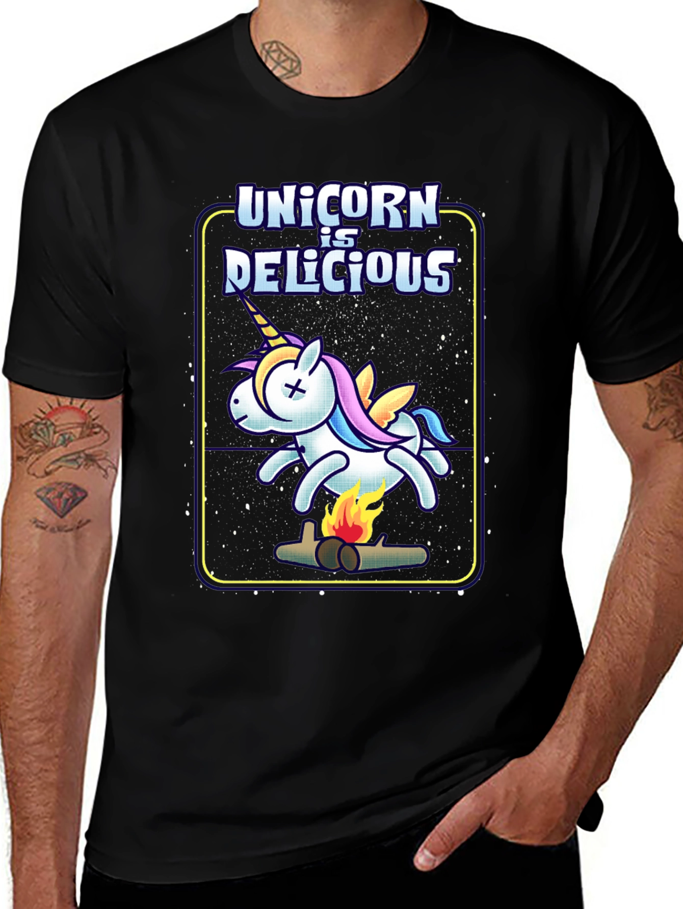 Variant 24 of Unicorn is Delicious Graphic Tee - Unisex Black T-Shirt