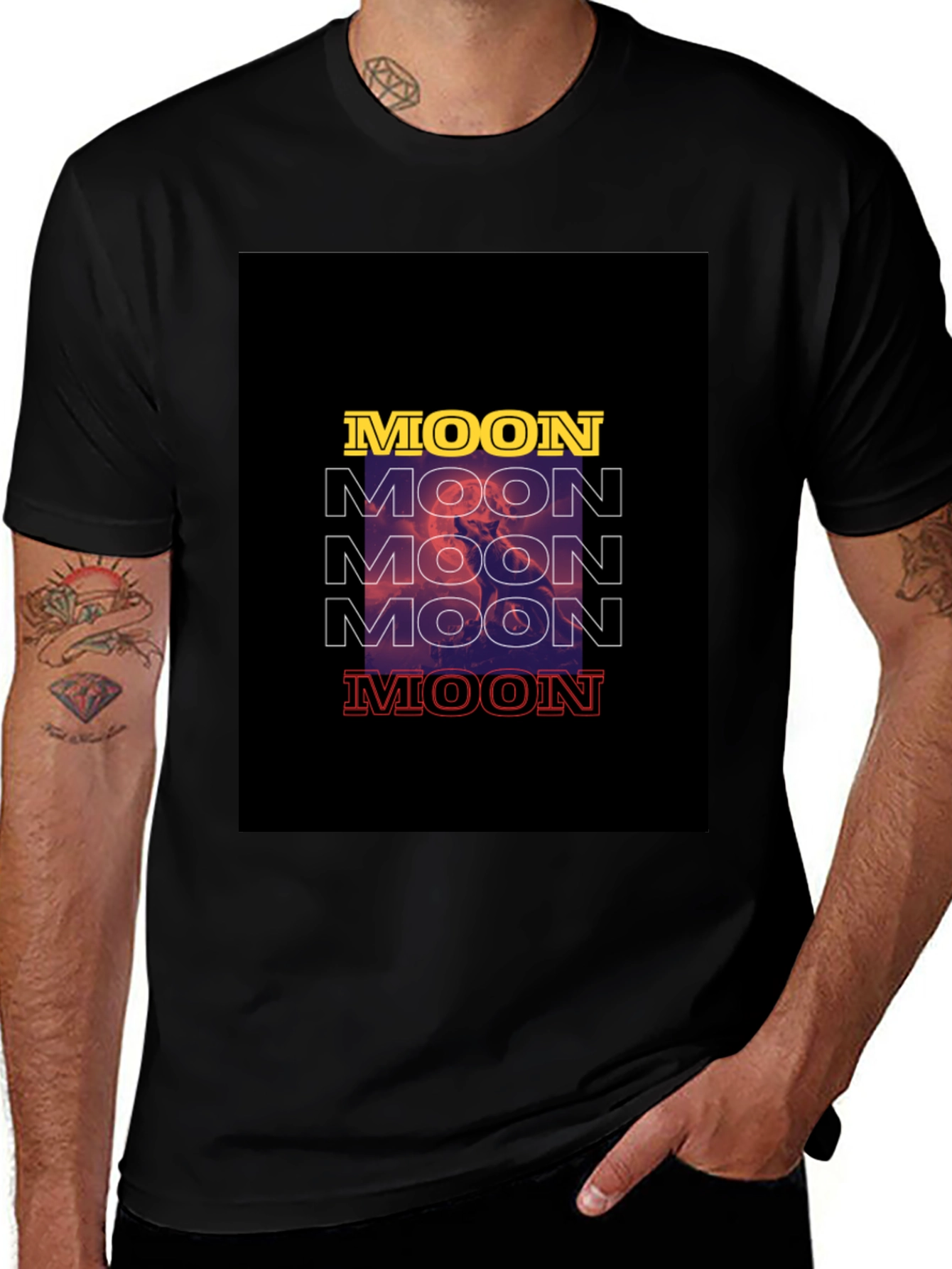 Variant 14 of Retro Moon Graphic Black T-Shirt