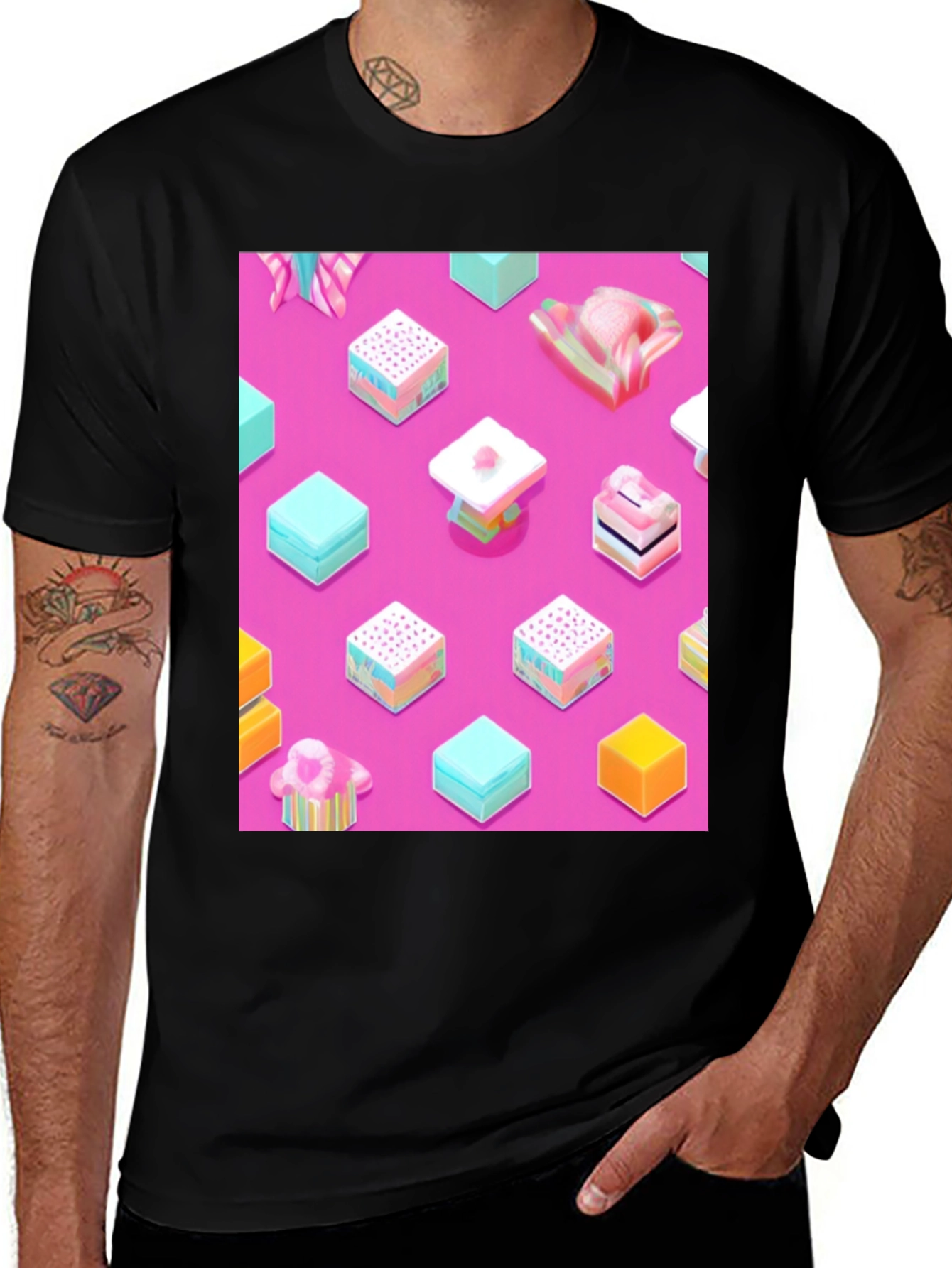 Variant 4 of Abstract Candy Cube Graphic T-Shirt - Unique Design