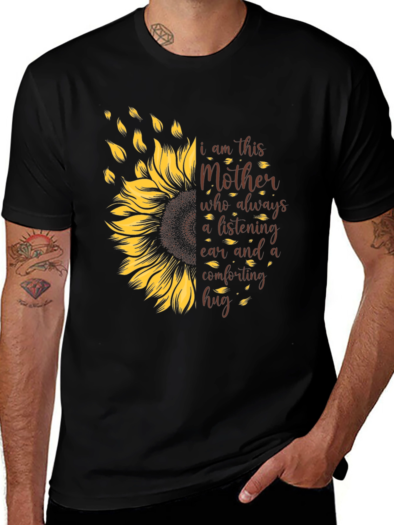 Sunflower Mother's Love Graphic Tee - Comforting Hug T-Shirt