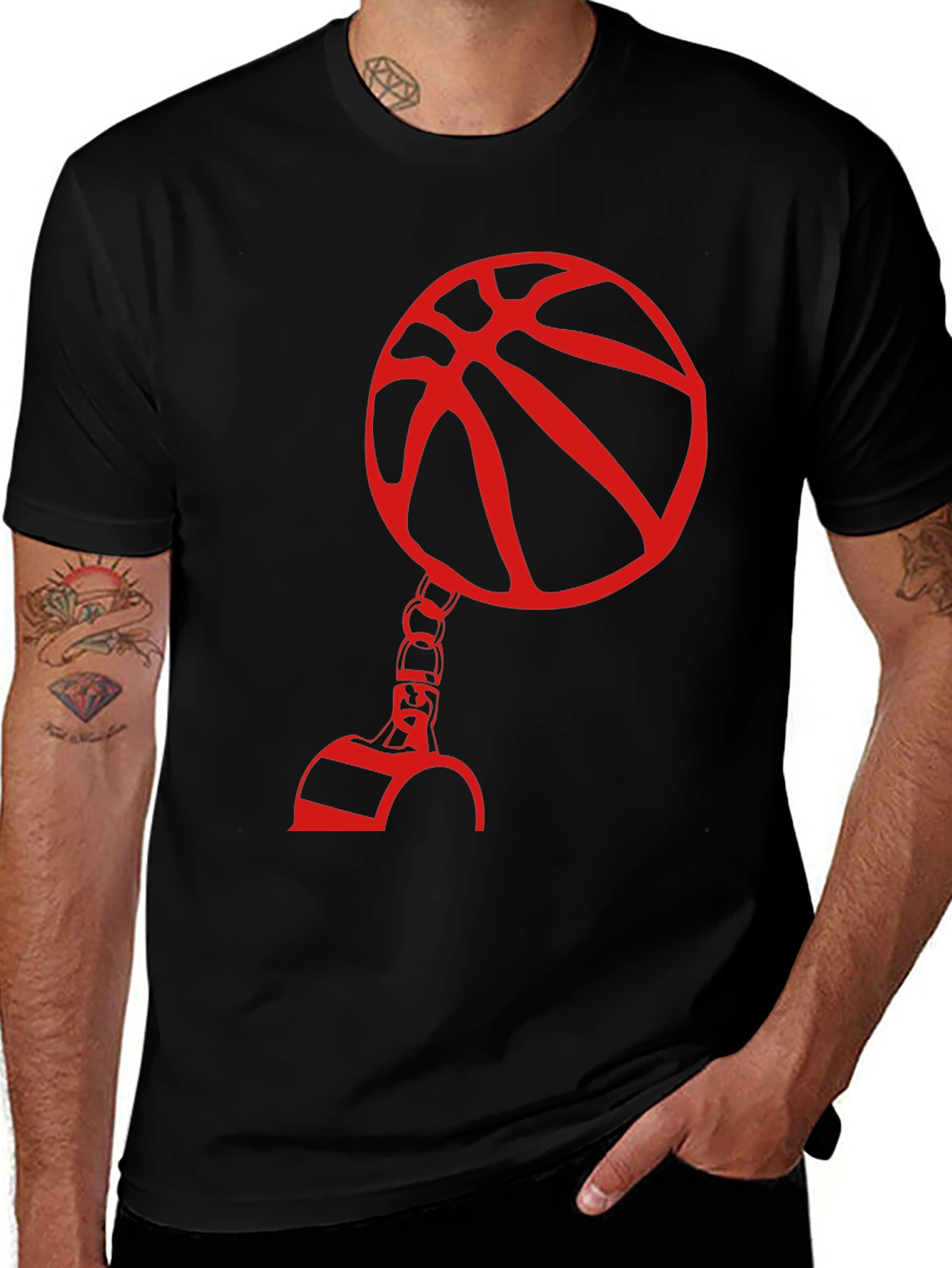 Variant 20 of Red Basketball Graphic Print Black T-Shirt
