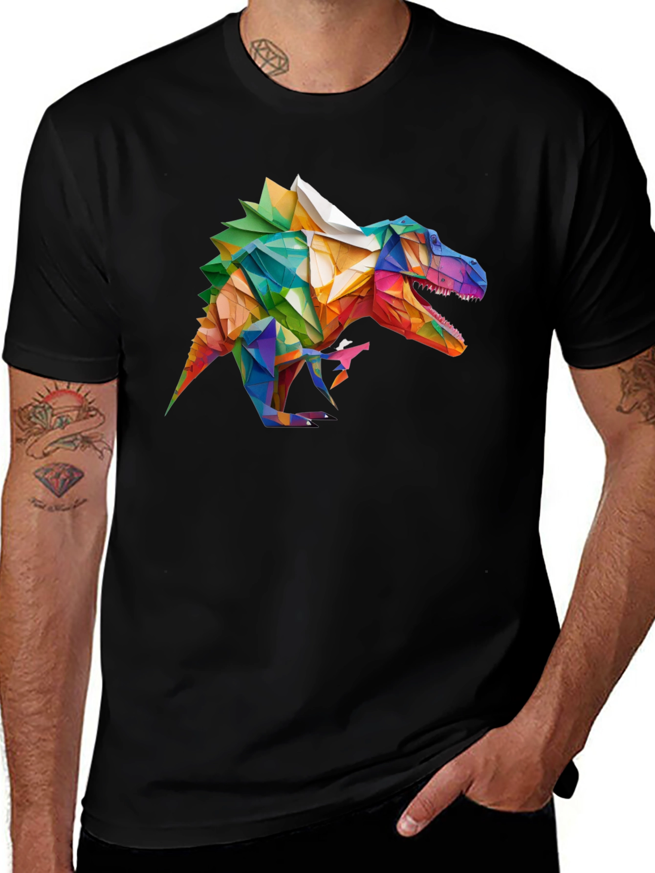 Variant 25 of Geometric Dinosaur Graphic T-Shirt - Black