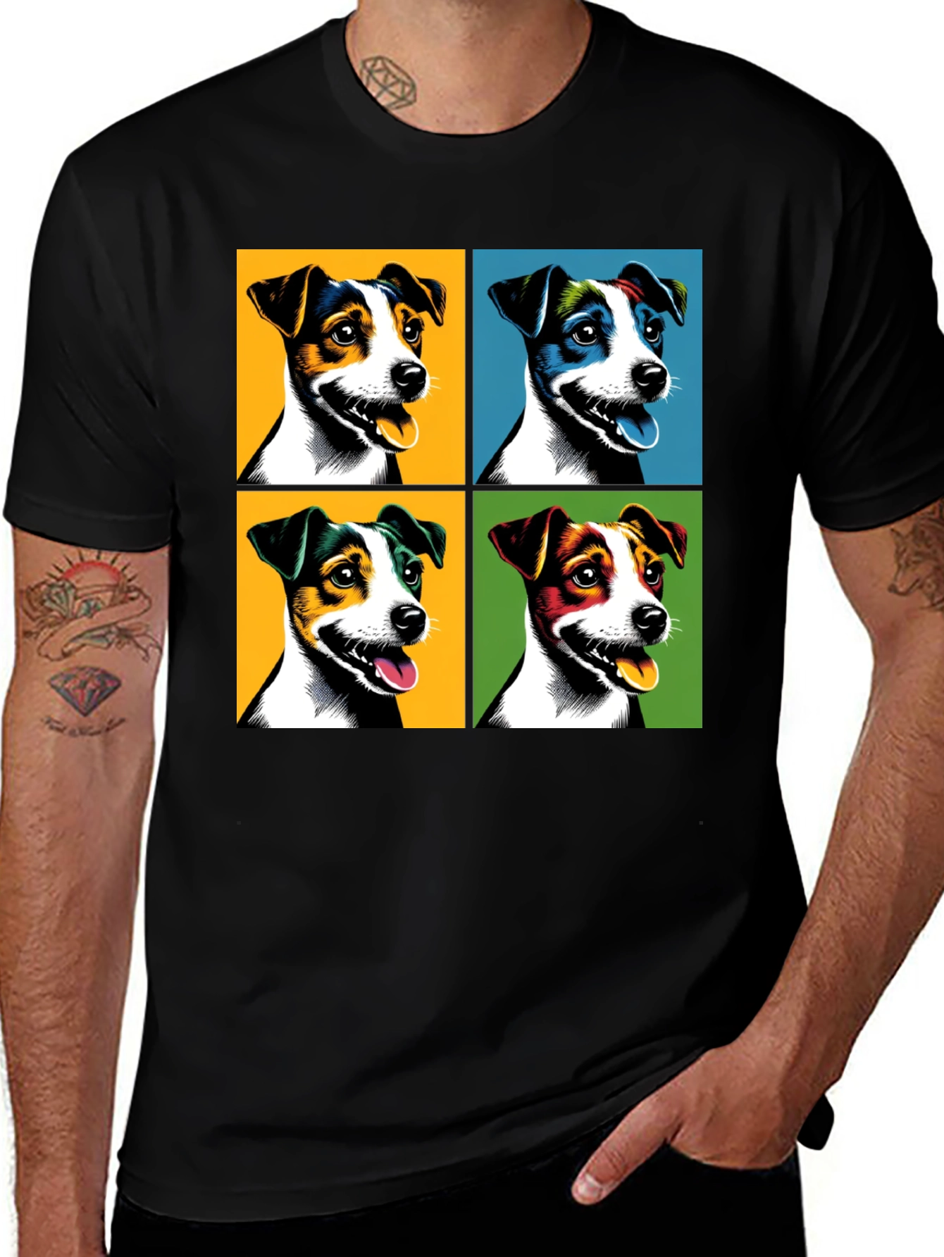 Black Pop Art Dog Portrait Tee - Unique Graphic T-Shirt main image