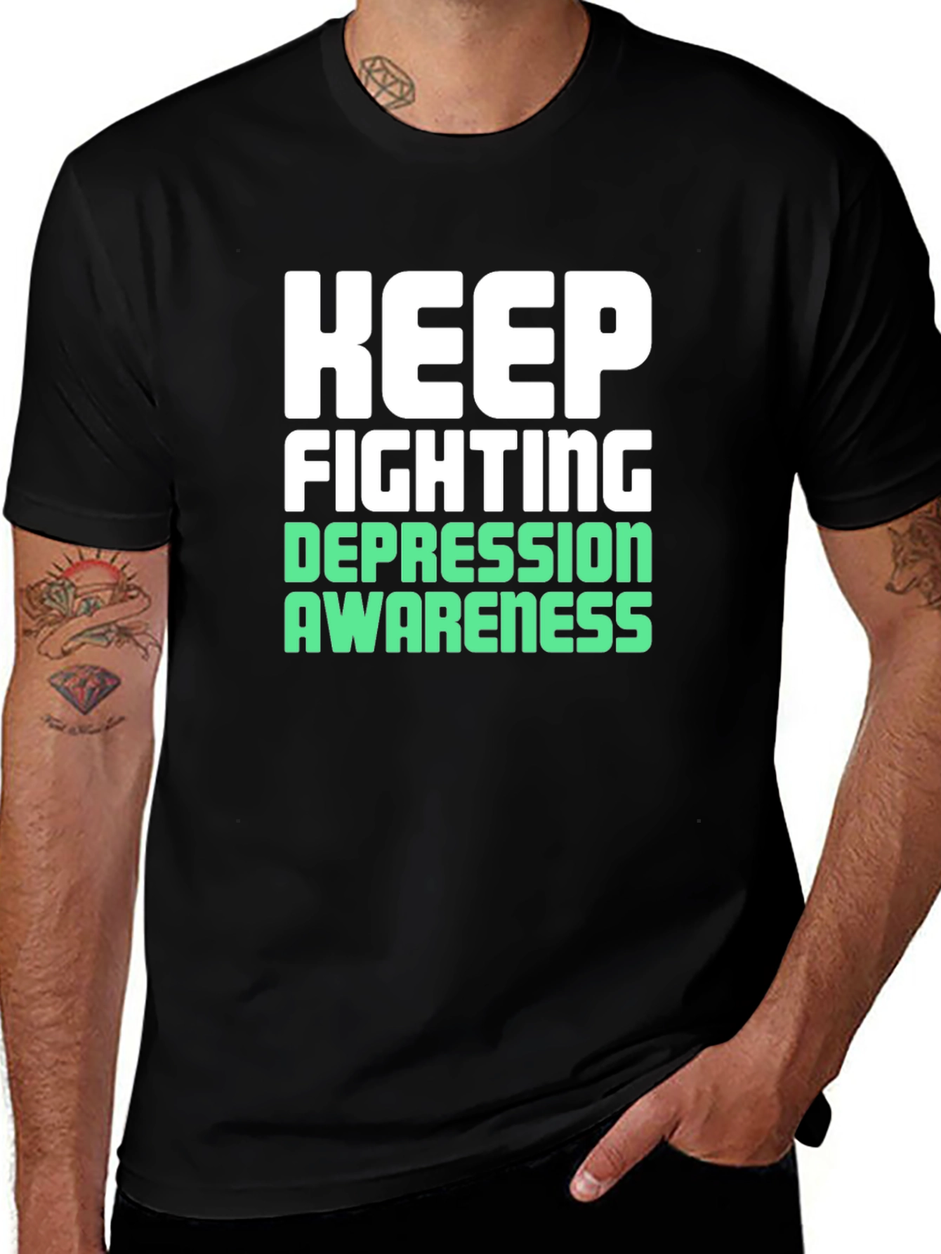 Variant 17 of Keep Fighting Depression Awareness Black Tee
