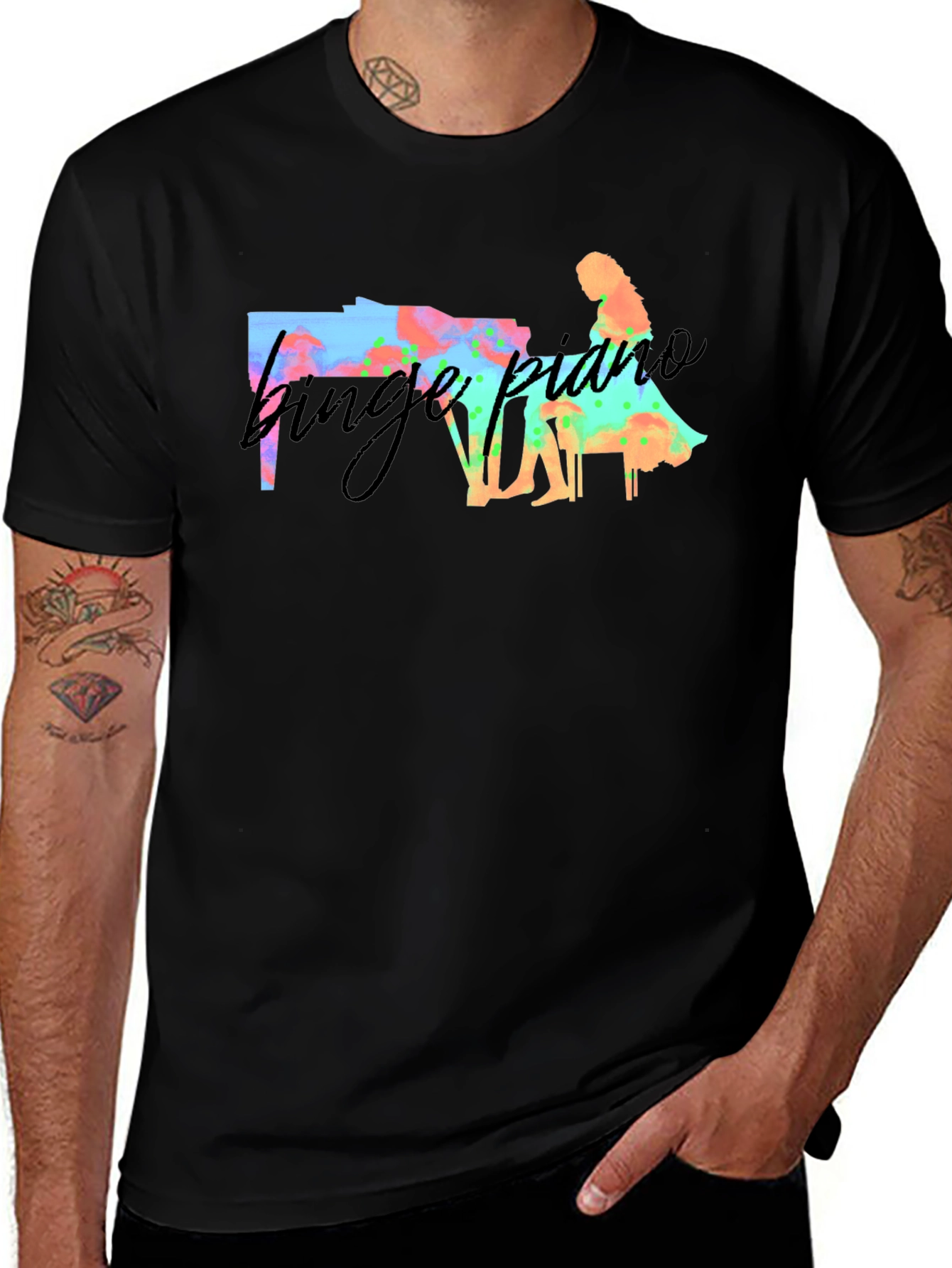 Variant 20 of Binge Piano T-Shirt - Unique Watercolor Design