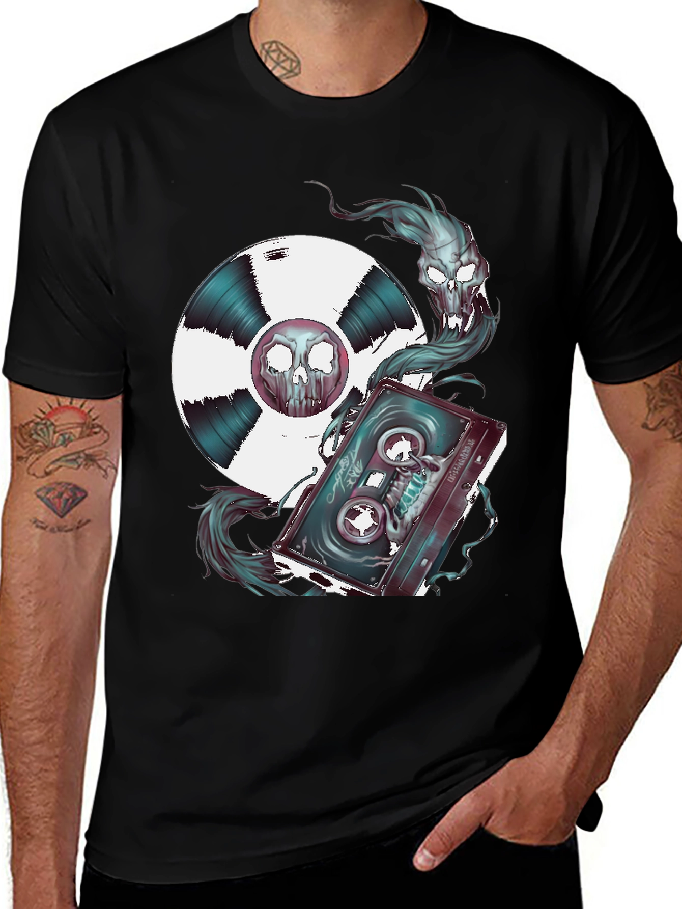 Variant 27 of Vinyl & Cassette Skull Graphic T-Shirt
