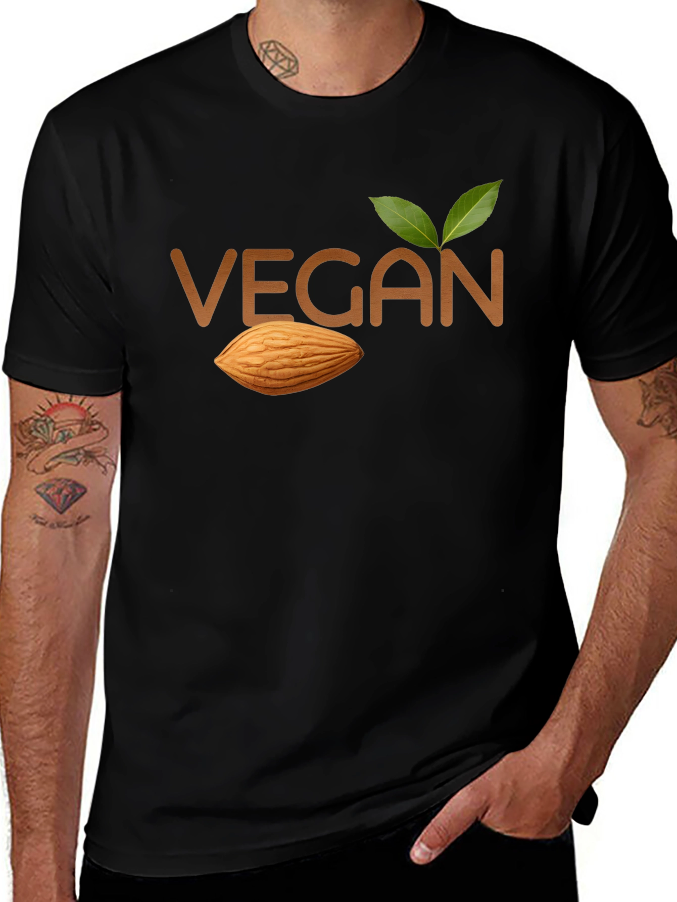 Variant 18 of Vegan Almond T-Shirt - Black Crew Neck Tee