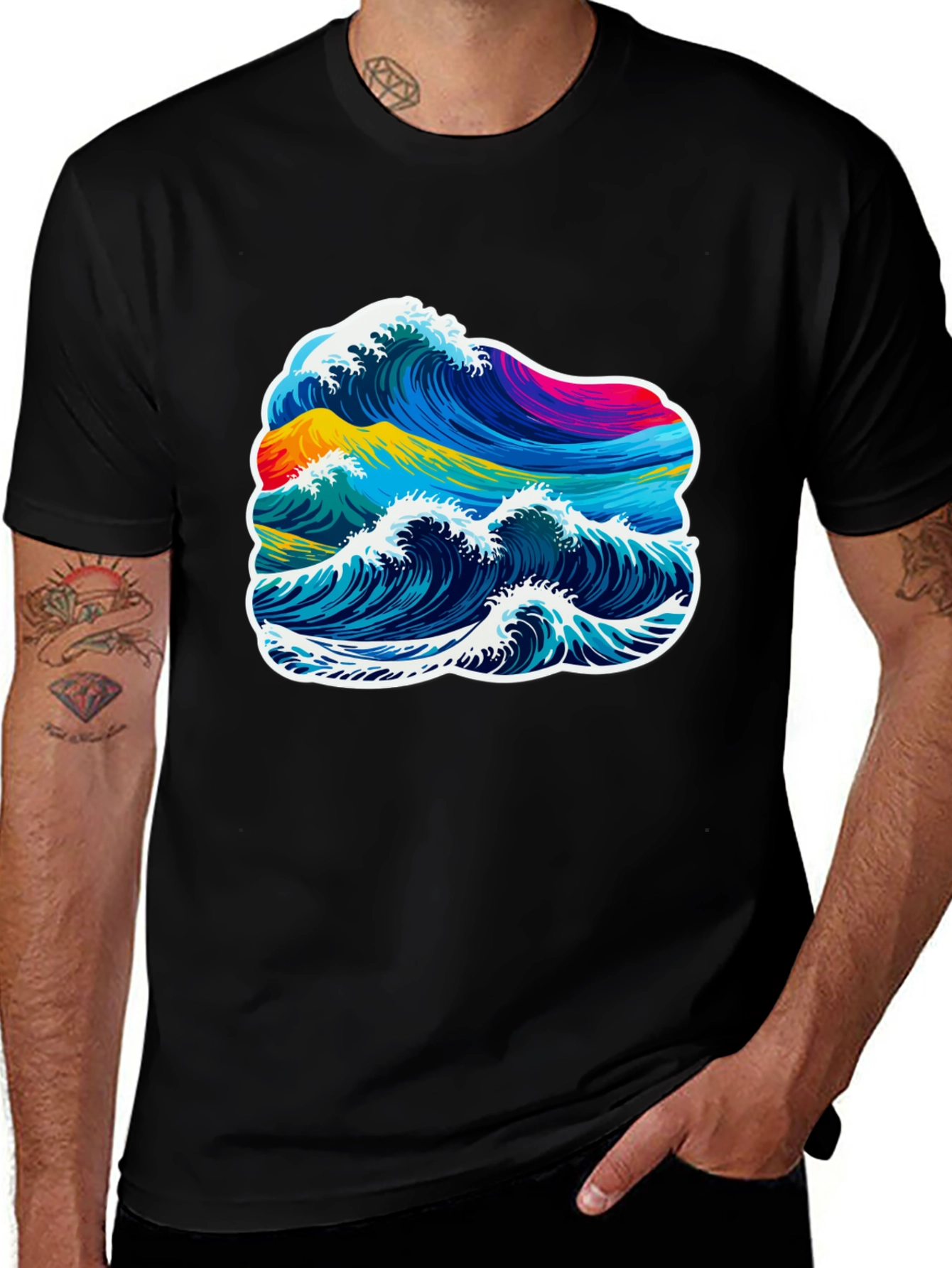 Vibrant Wave Graphic T-Shirt - Black