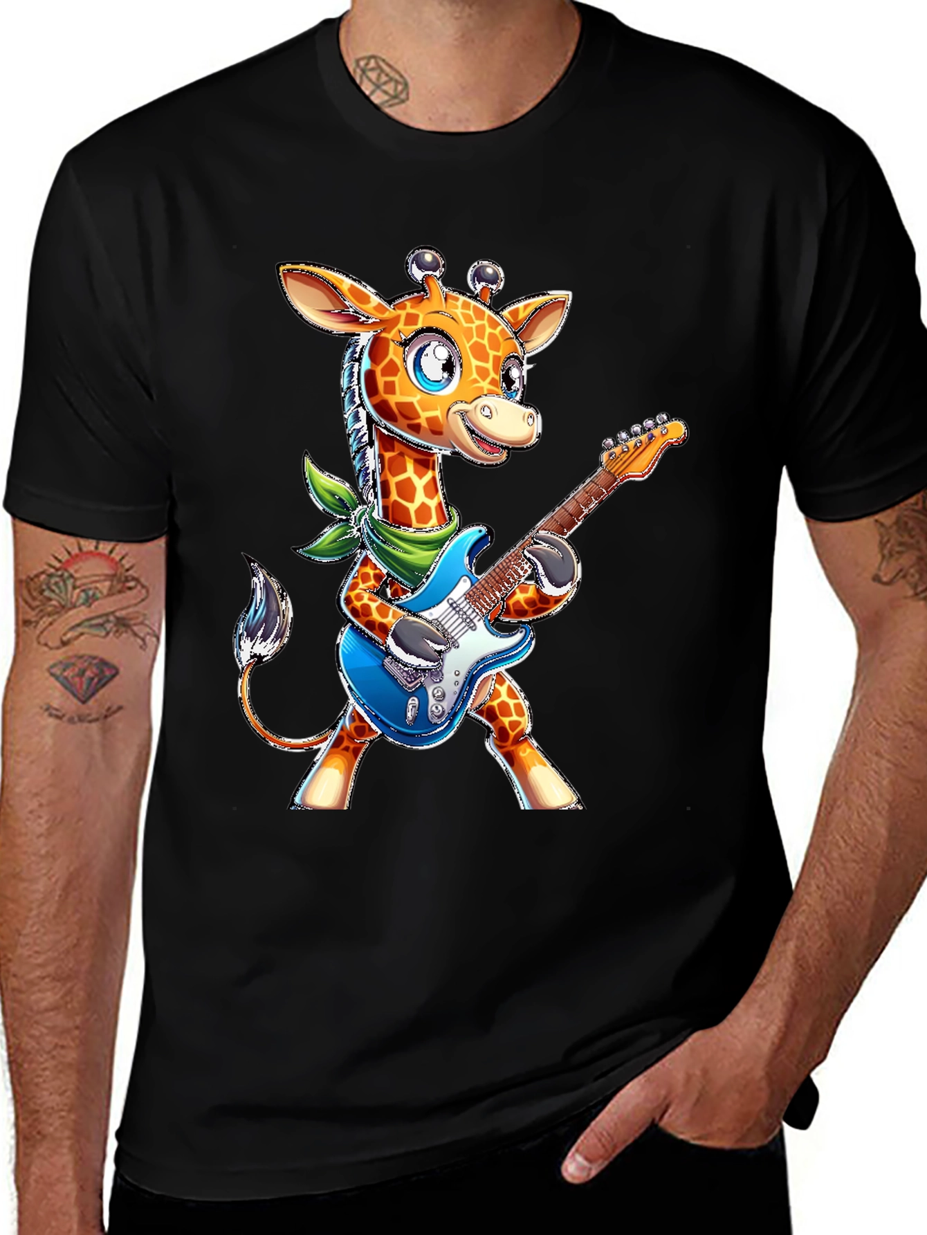 Variant 7 of Giraffe Guitarist Graphic T-Shirt - Fun Cartoon Tee