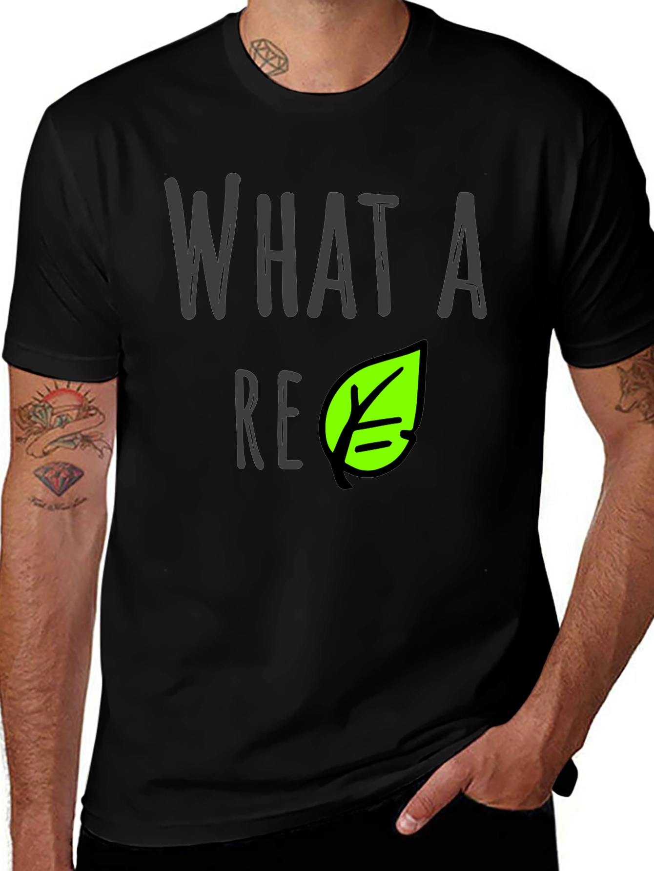 Variant 16 of Funny Vegan T-Shirt - "What A Relief" Leaf Graphic Tee