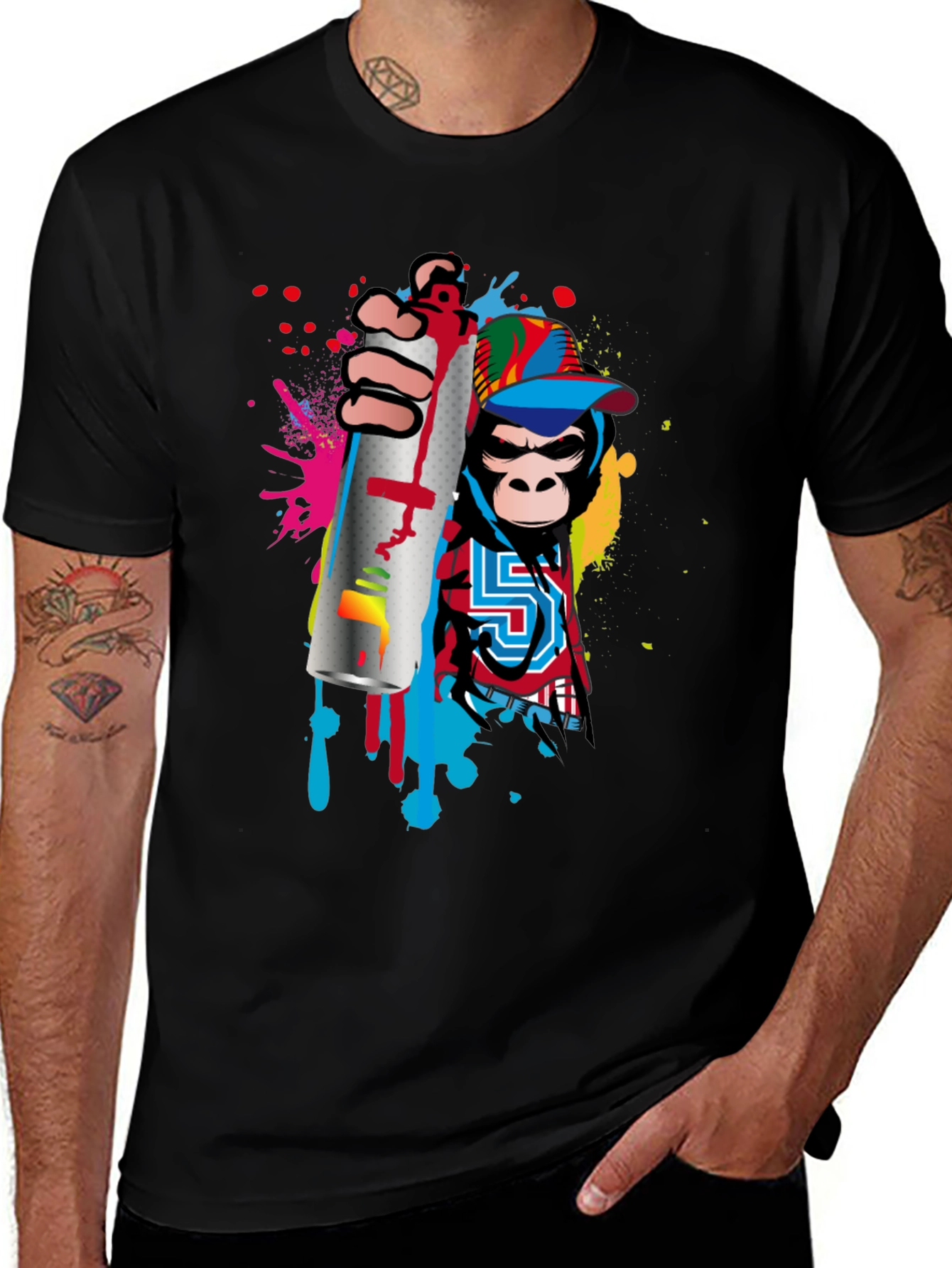 Variant 7 of Monkey Graffiti Artist Black T-Shirt
