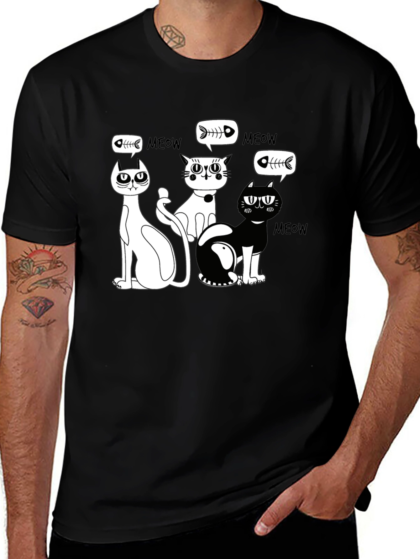 Variant 27 of Cat Meow Fishbone Graphic Tee - Black