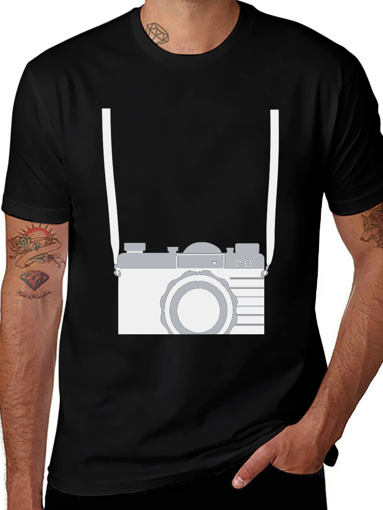 Variant 28 of Retro Camera Graphic Tee - Black Cotton Casual Shirt