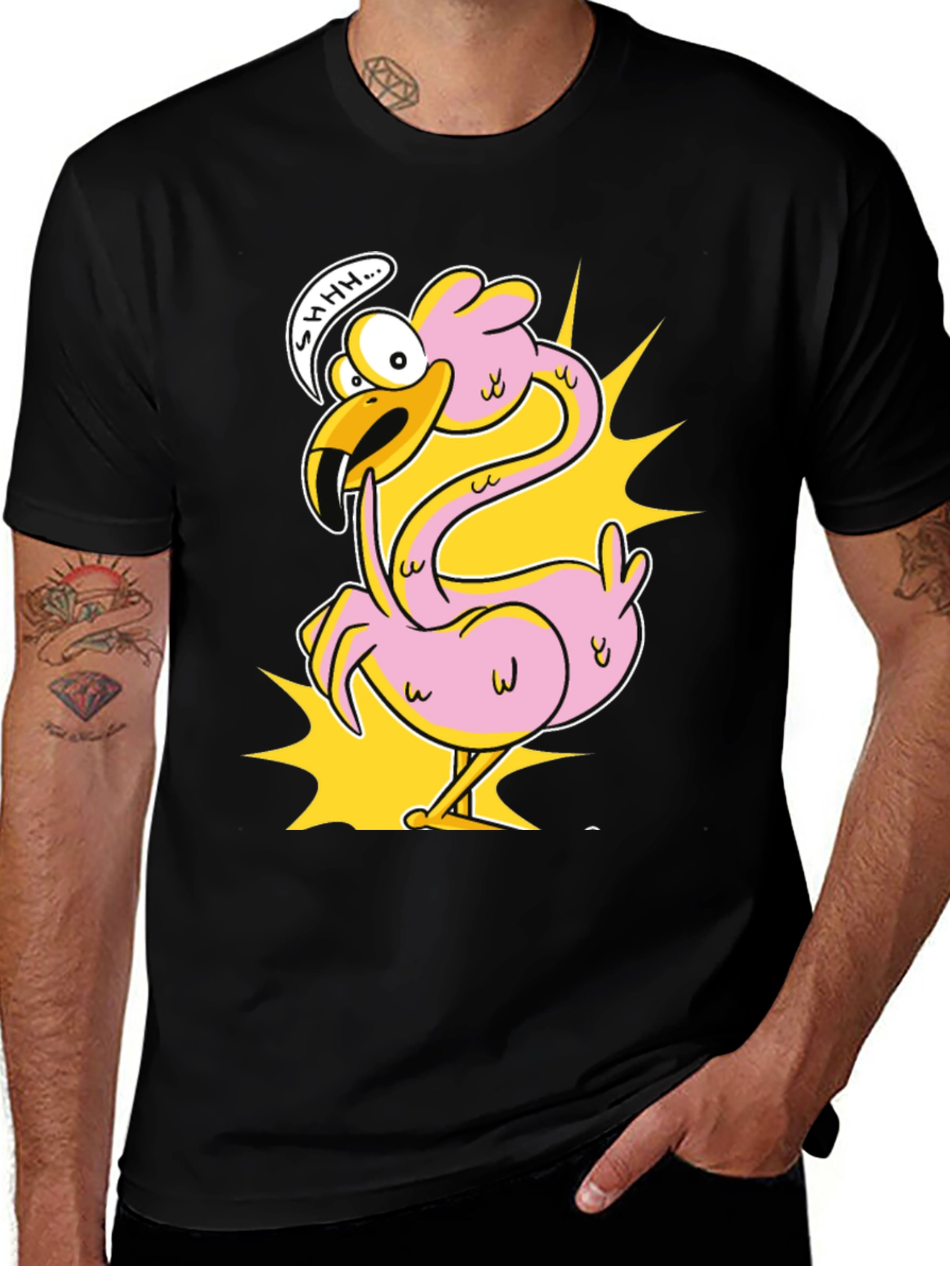 Variant 7 of Shhh! Flamingo Cartoon Graphic T-Shirt