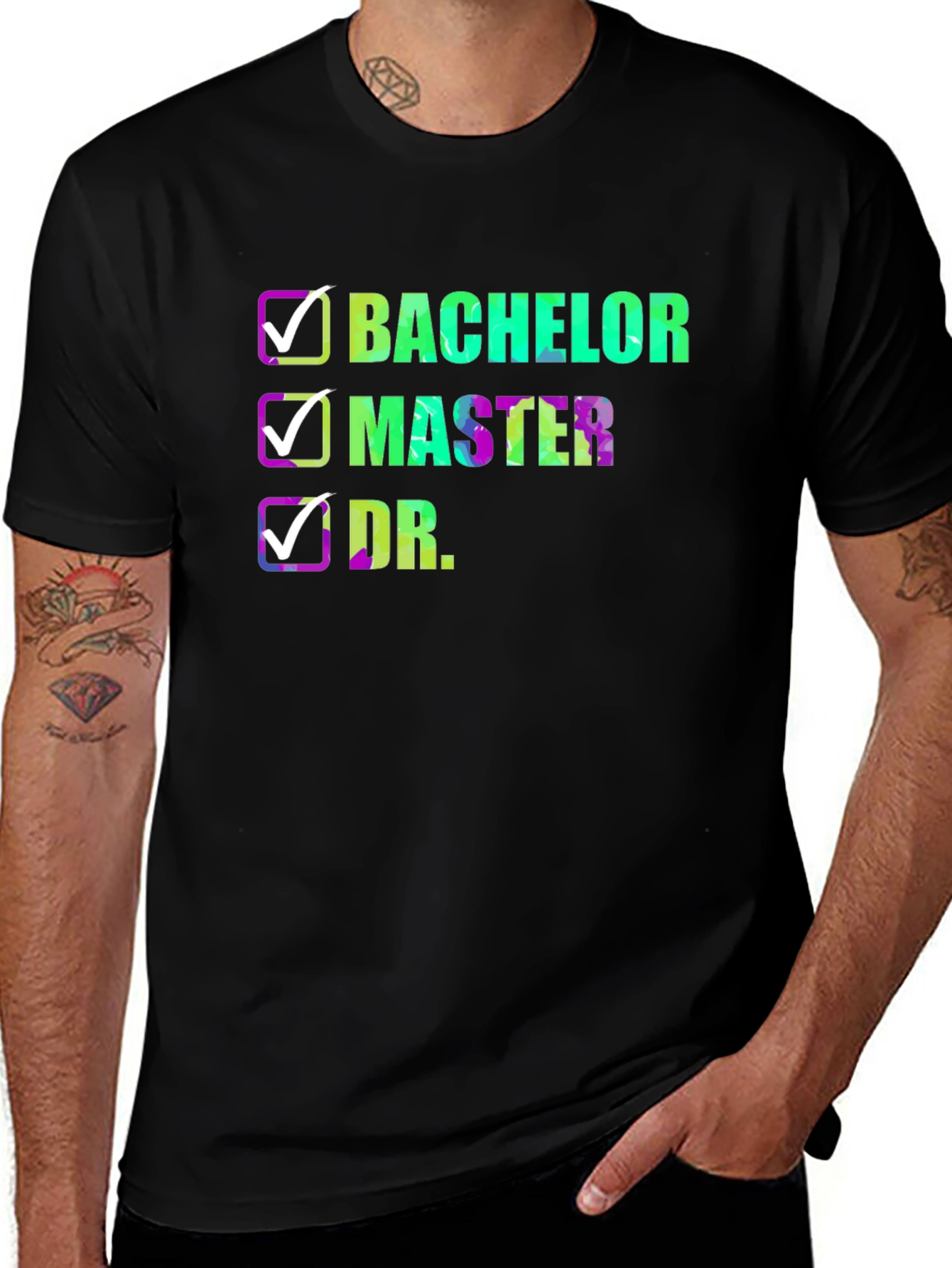 Variant 9 of Graduation Checklist T-Shirt - Bachelor, Master, Dr.