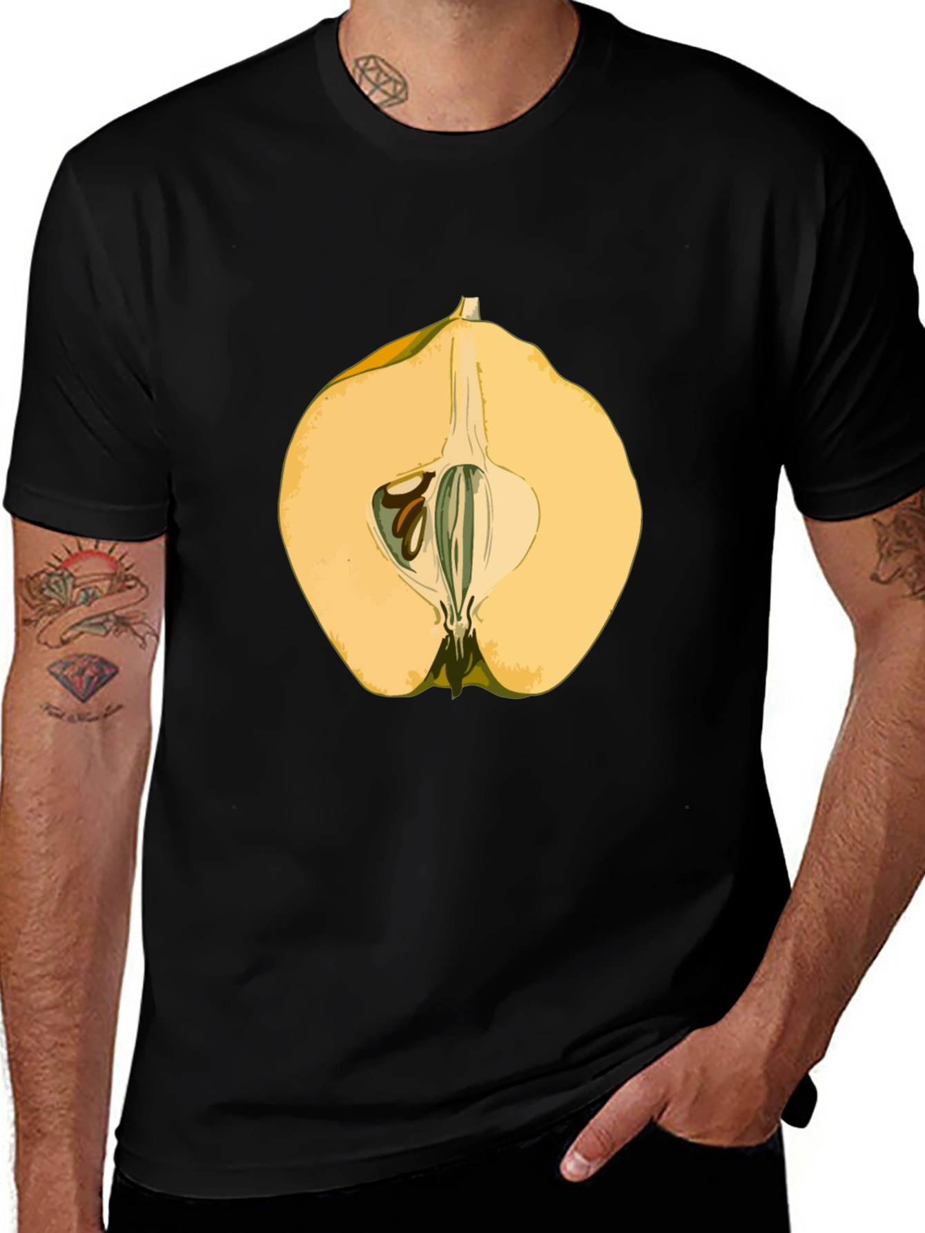 Variant 18 of Quince Fruit Graphic Tee - Unisex Black T-Shirt