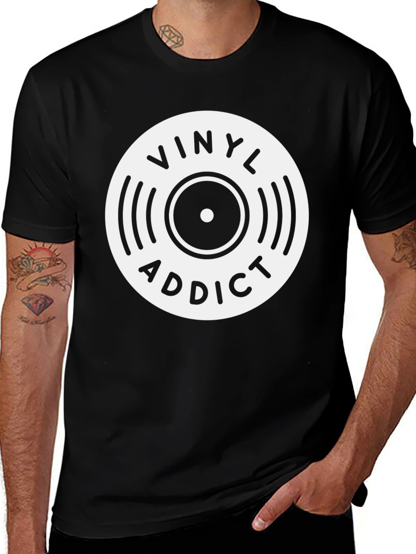 Variant 8 of Vinyl Addict Graphic Tee - Black Cotton T-Shirt