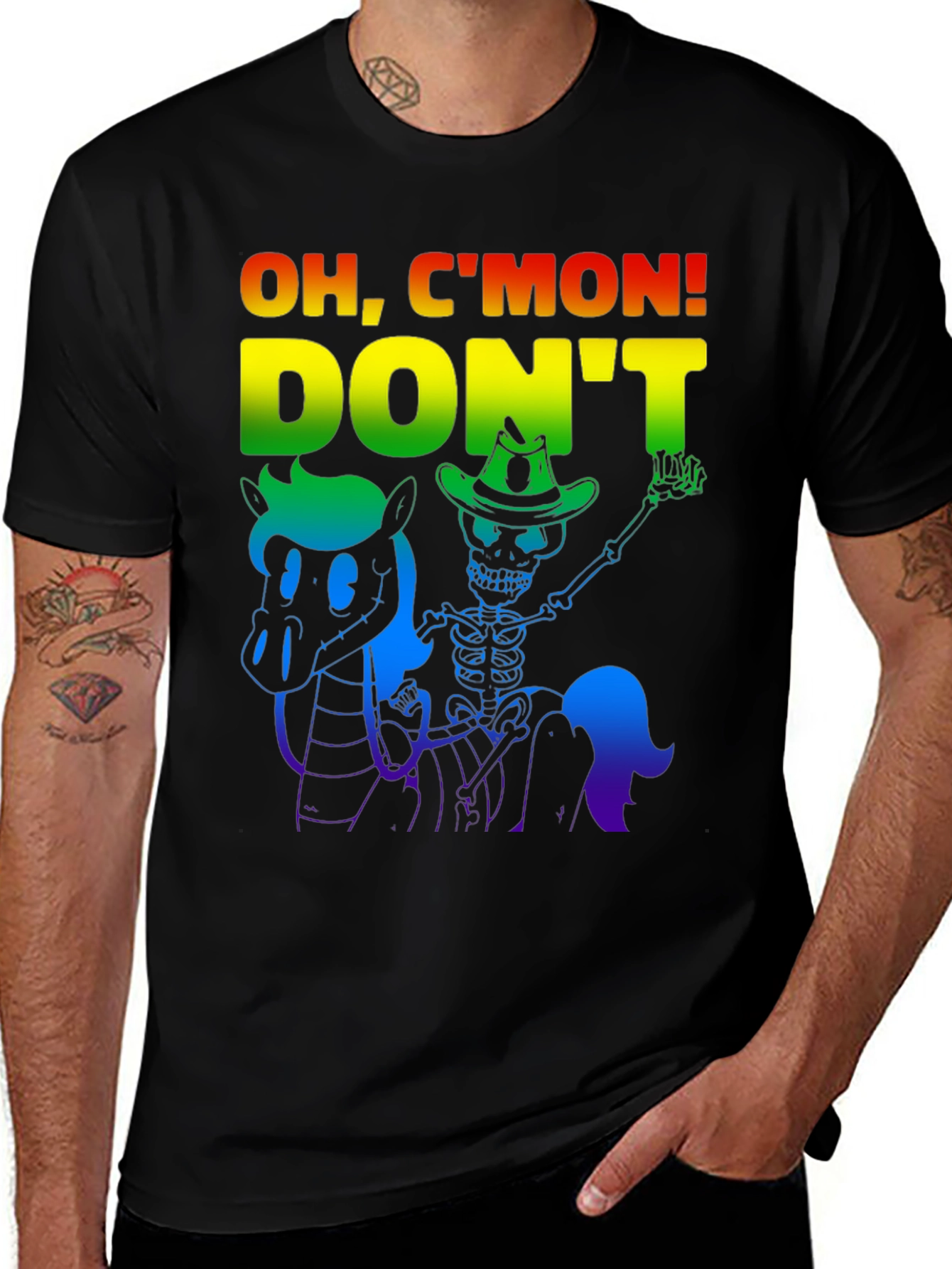 Variant 24 of Oh C'mon Don't Funny Skeleton Horse Rainbow Graphic T-Shirt