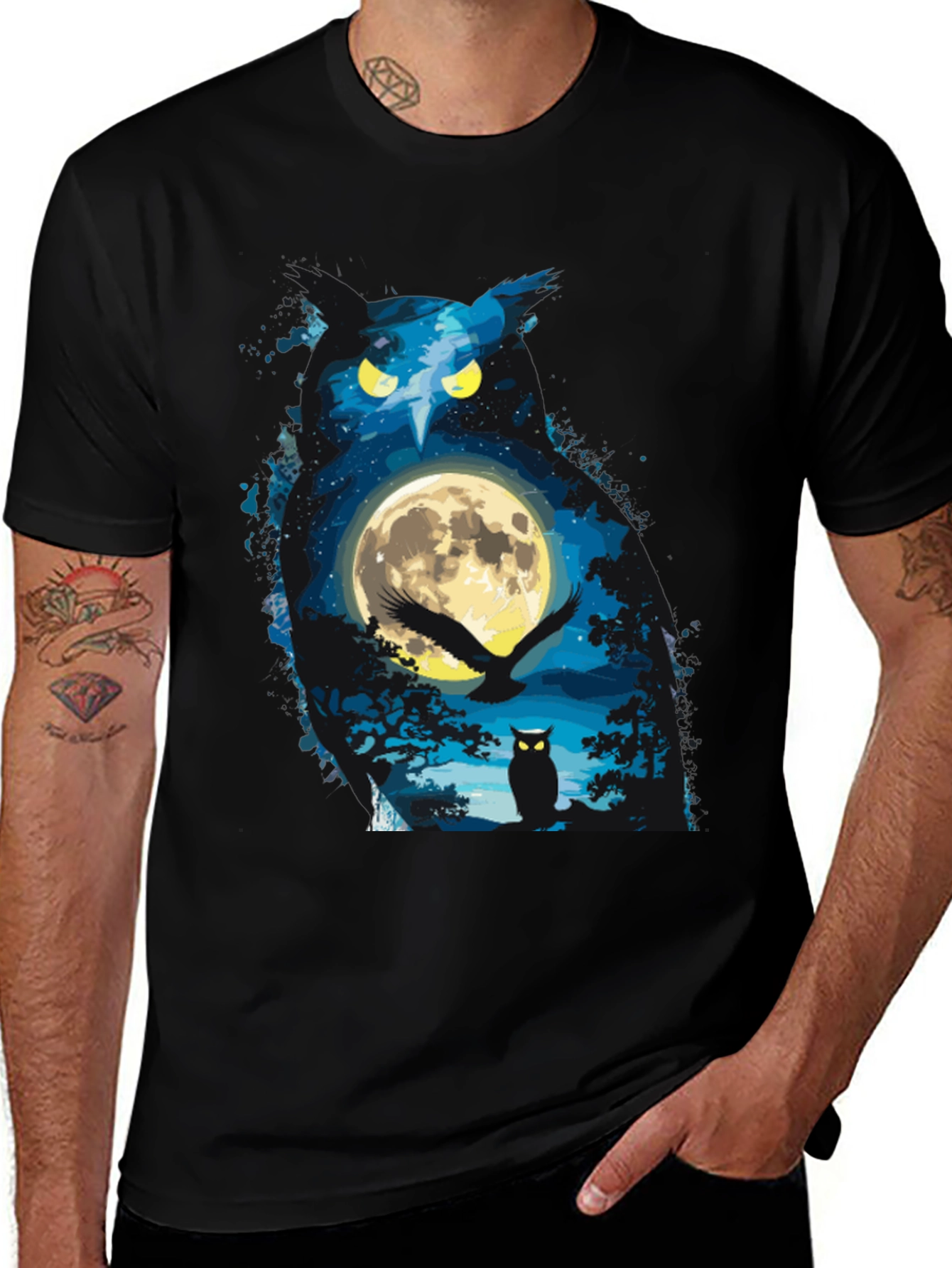 Variant 14 of Owl Moon Graphic T-Shirt - Night Sky Tee