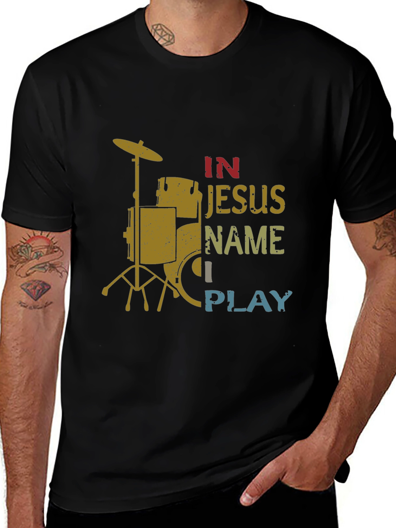 Variant 7 of In Jesus Name I Play Drummer T-Shirt