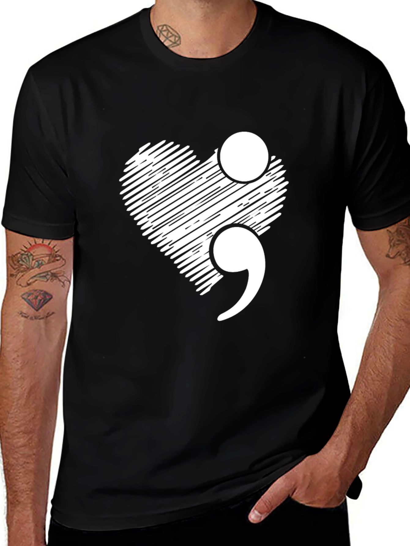 Variant 26 of Semicolon Heart Graphic Tee - Mental Health Awareness