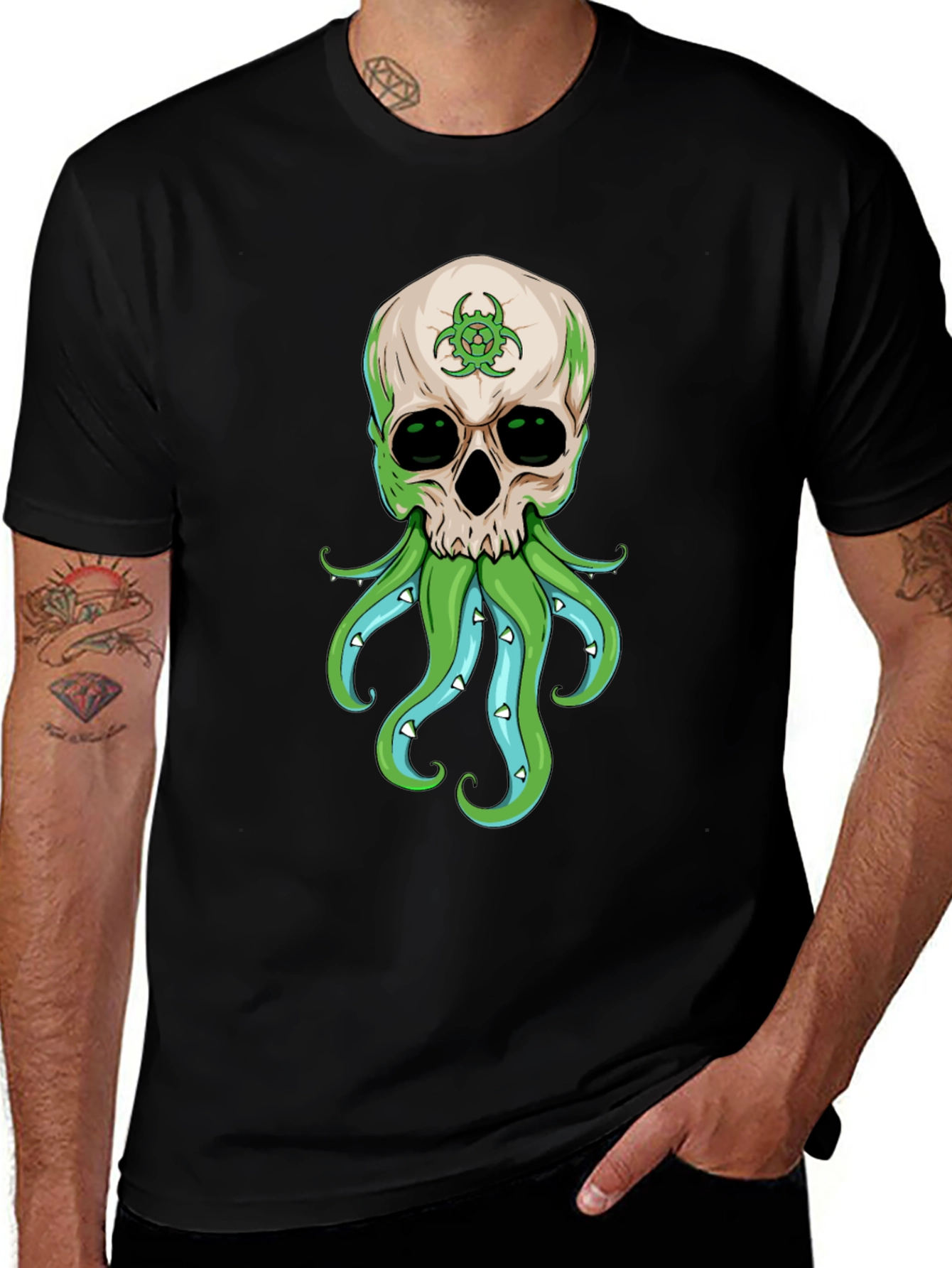 Variant 9 of Skull Octopus Graphic Tee - Biohazard Design