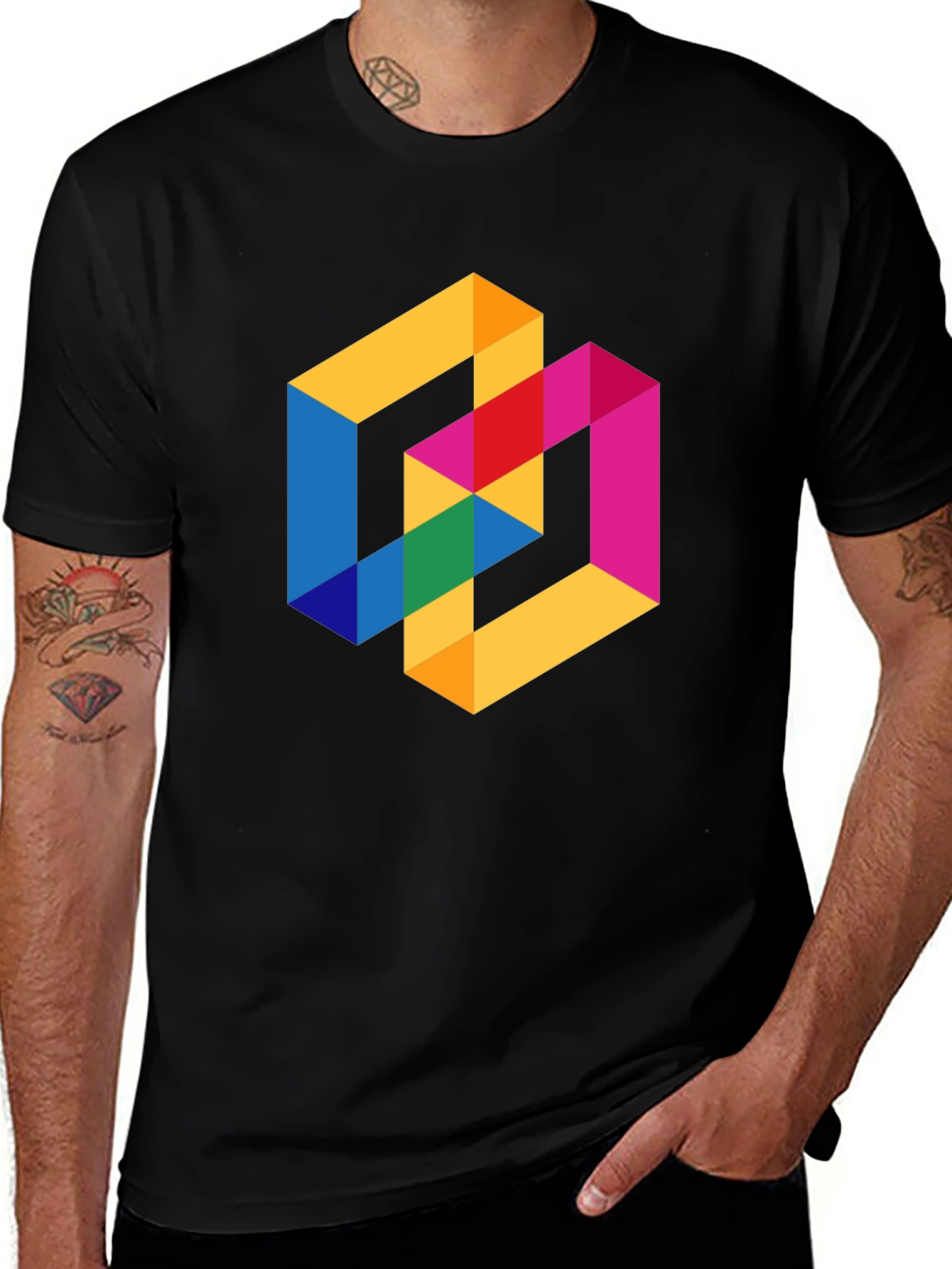 Variant 16 of Geometric Illusion T-Shirt - Colorful Abstract Design