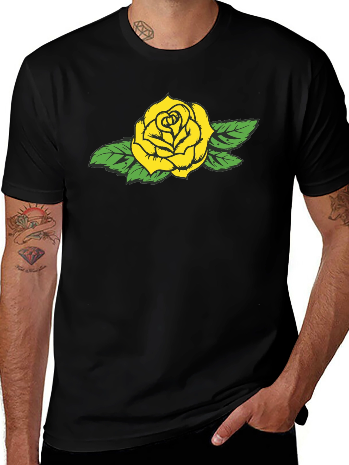 Black Yellow Rose Graphic Black Tee - Stylish Casual Wear main image