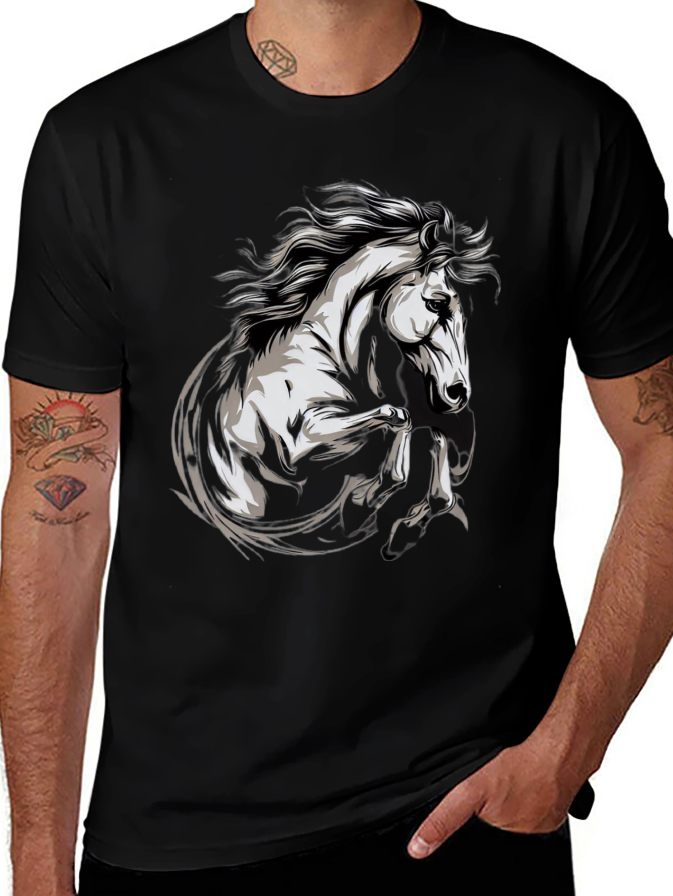 Variant 26 of Men's Black Horse Graphic T-Shirt