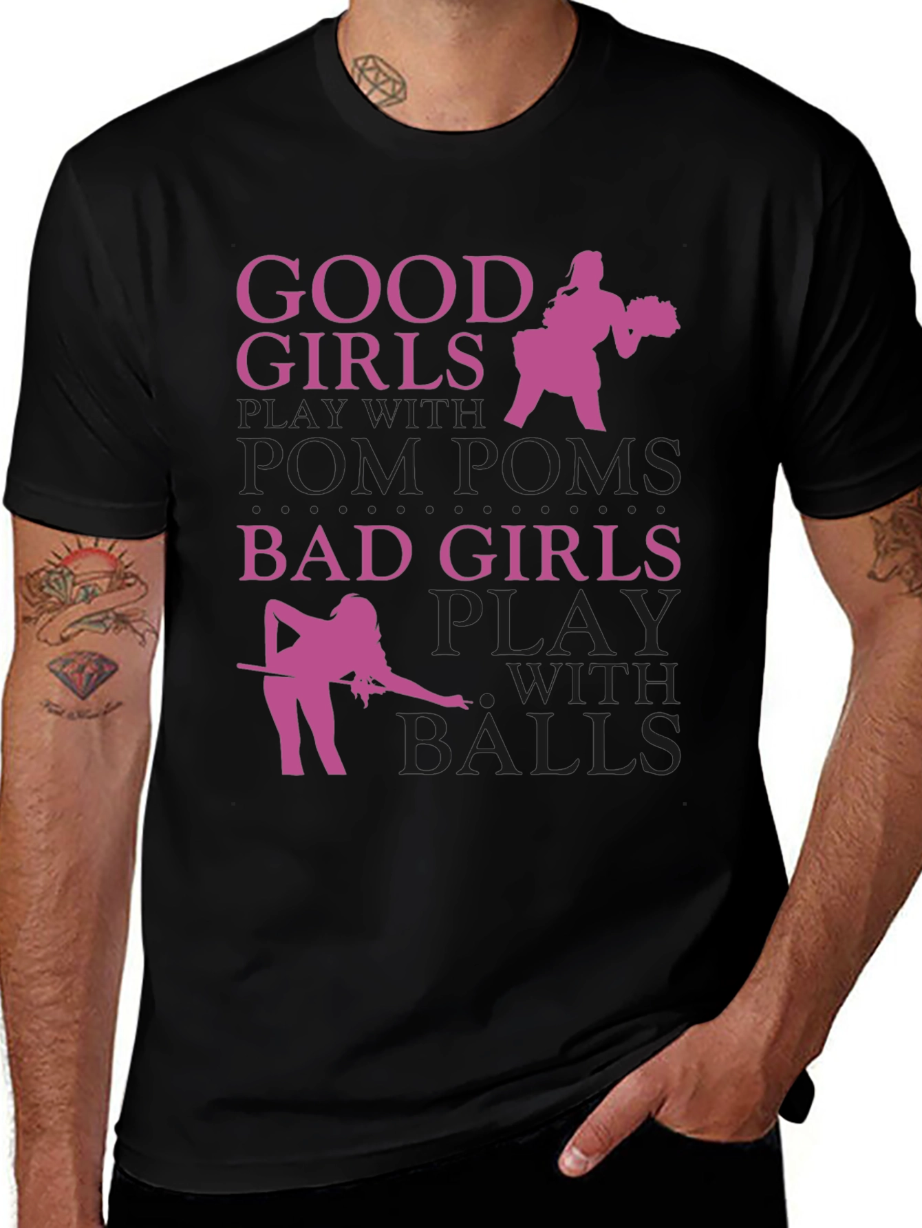 Variant 23 of Good Girls Pom Poms Bad Girls Balls Black T-Shirt