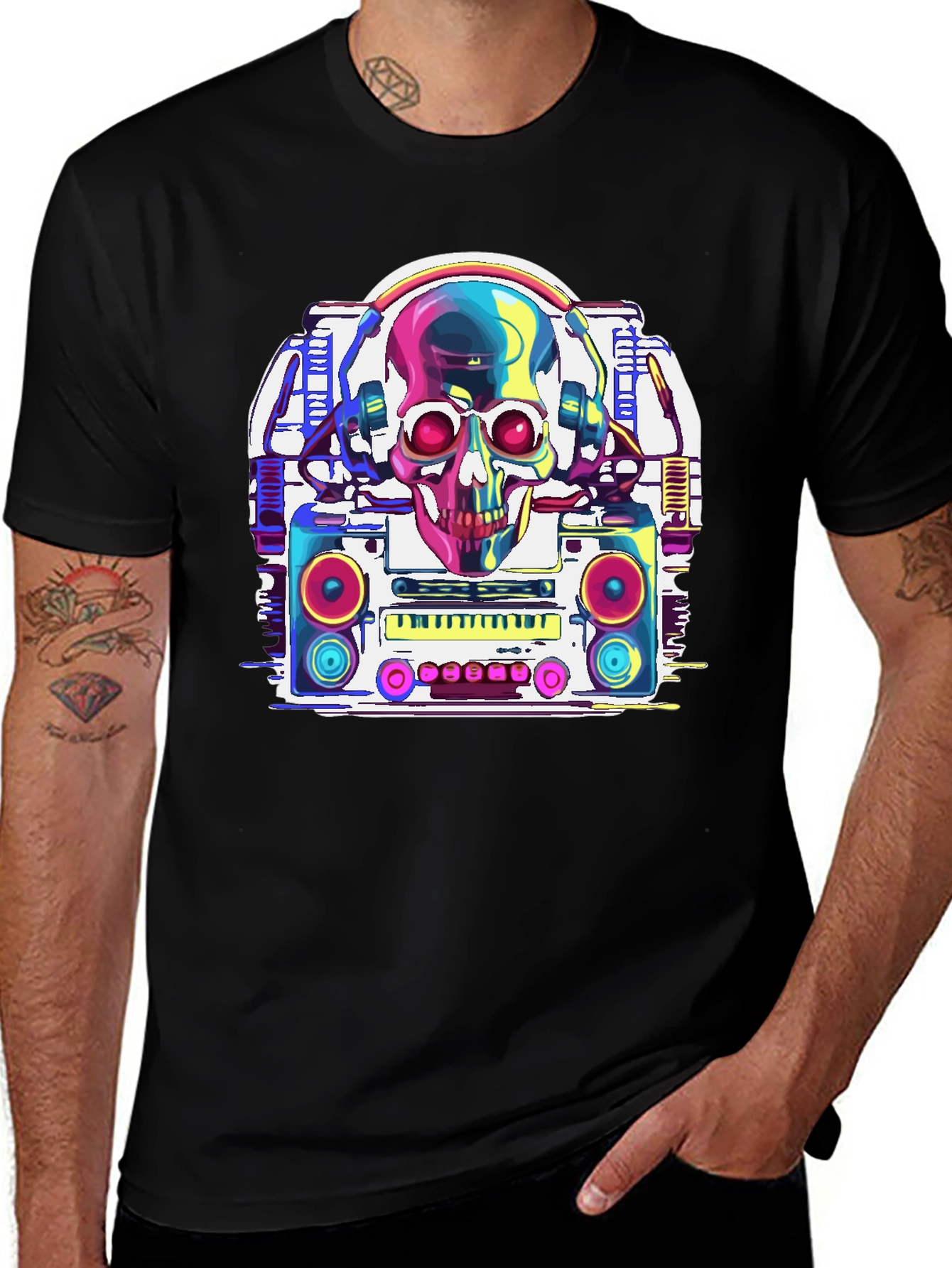 Variant 22 of Skull Boombox T-Shirt - Neon Retro Rave