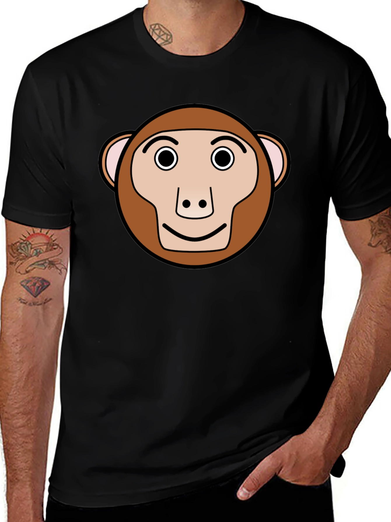 Variant 24 of Monkey Face Graphic Black T-Shirt
