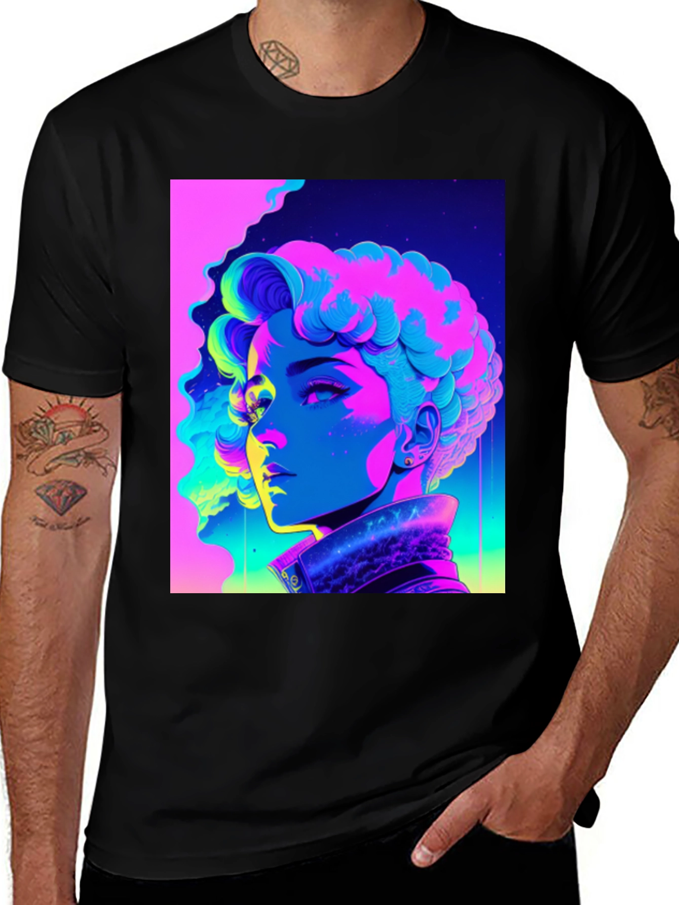 Variant 5 of Neon Portrait Graphic Tee - Retro Style