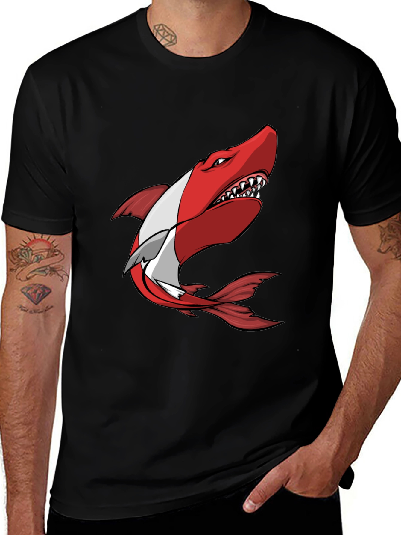 Variant 16 of Red Shark Graphic Tee - Men's Black T-Shirt