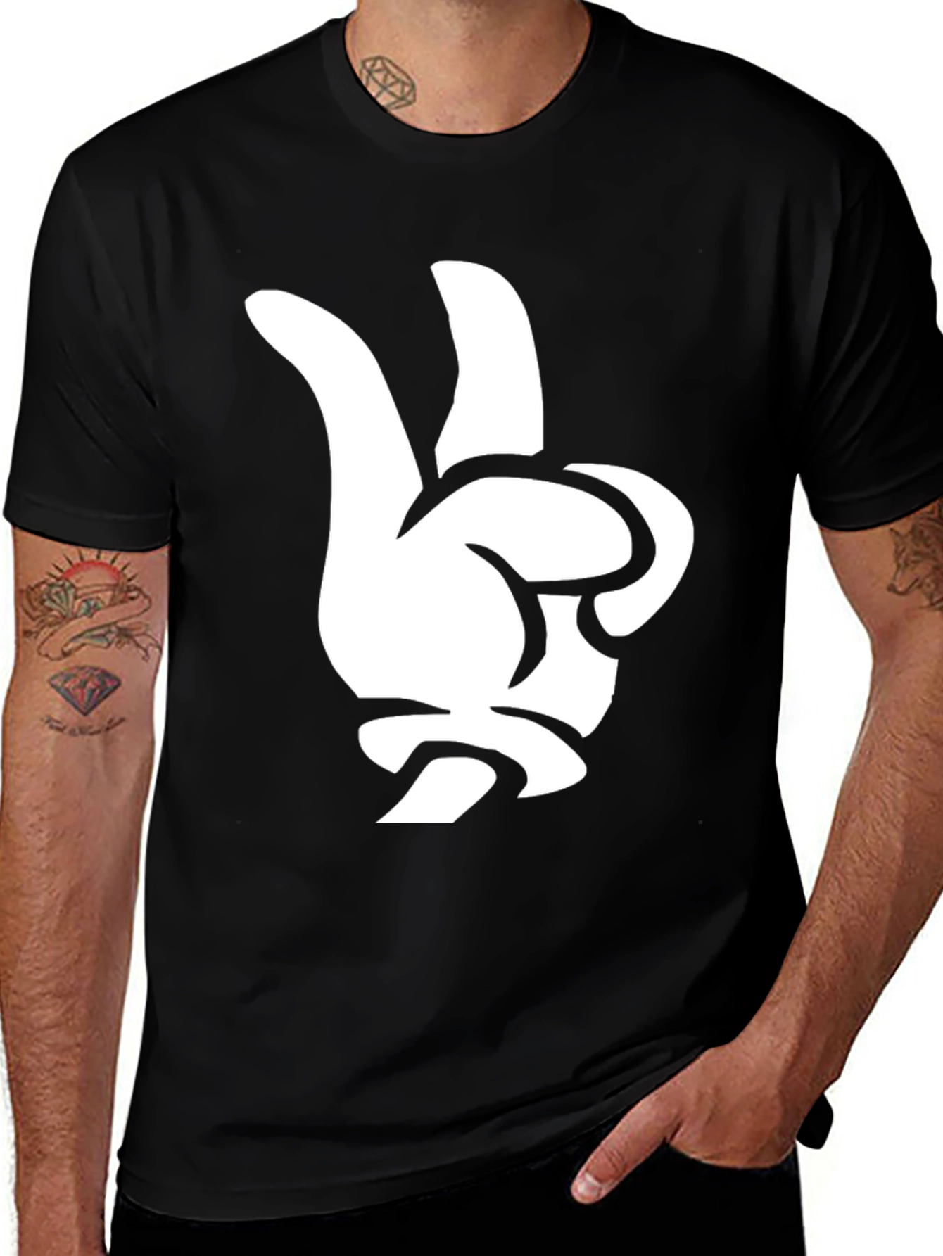 Variant 5 of Cool Cartoon Glove Peace Sign Black T-Shirt