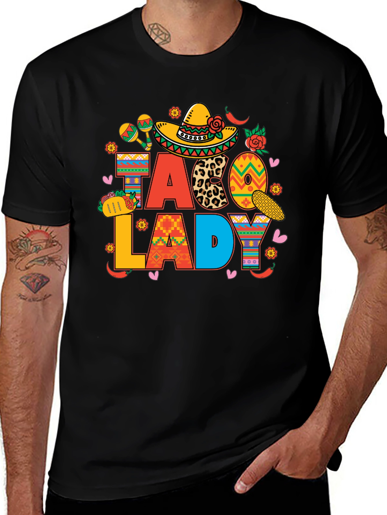 Variant 8 of Taco Lady Black Graphic T-Shirt Cinco de Mayo